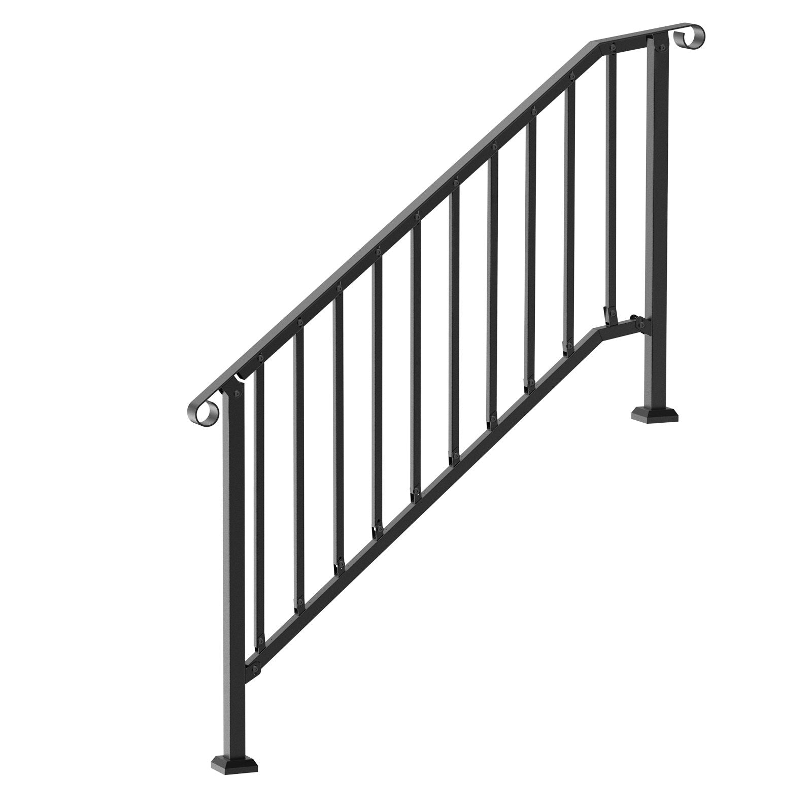 VEVOR Handrails for Outdoor Steps, 5 Step Stair Hand Rail Kit, Transitional Carbon Steel Railings with Installation Kit, Stair Rails for Seniors, Concrete Steps & Porch & Deck, Black Retro Arch 10