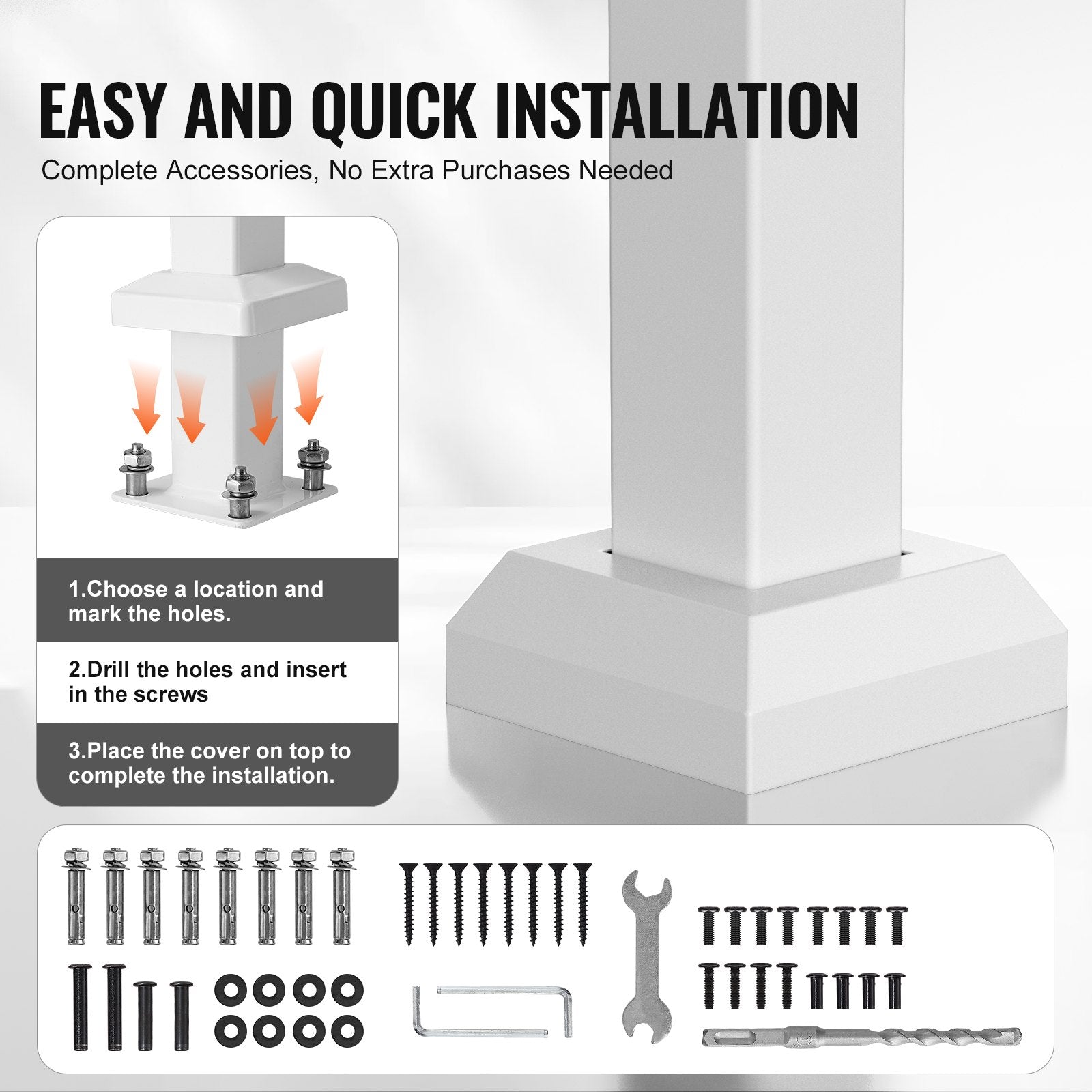 VEVOR Handrails for Outdoor Steps, 1-2 Step Stair Hand Rail Kit, Transitional Carbon Steel Railings with Installation Kit, Stair Rails for Seniors, Concrete Steps & Porch & Deck, White Retro Arch 4