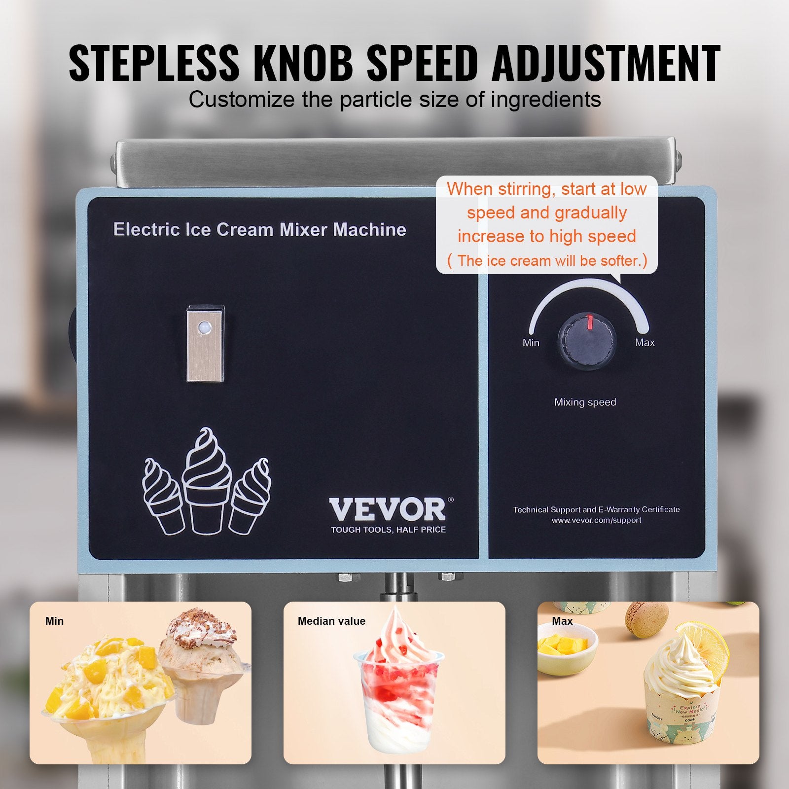 VEVOR Ice Cream Blender, 400W High-Speed Ice Cream Maker Mixer Stir Machine 4200RPM, Stepless Speed Adjustment, 304 Stainless Steel Ice Cream Shaker, 3 Hand Cups, Make Various Flavors of Ice Cream 4