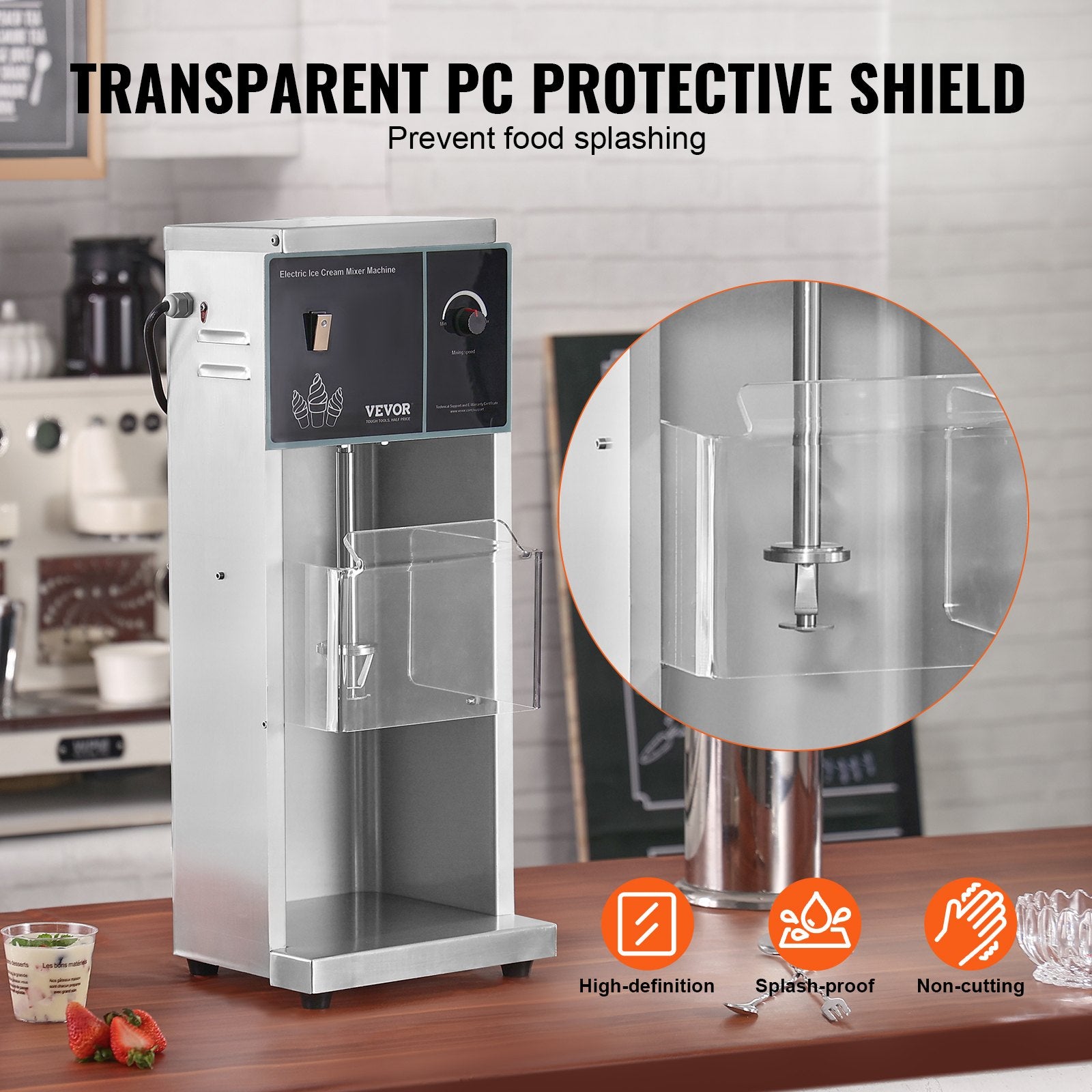 VEVOR Ice Cream Blender, 400W High-Speed Ice Cream Maker Mixer Stir Machine 4200RPM, Stepless Speed Adjustment, 304 Stainless Steel Ice Cream Shaker, 3 Hand Cups, Make Various Flavors of Ice Cream 6