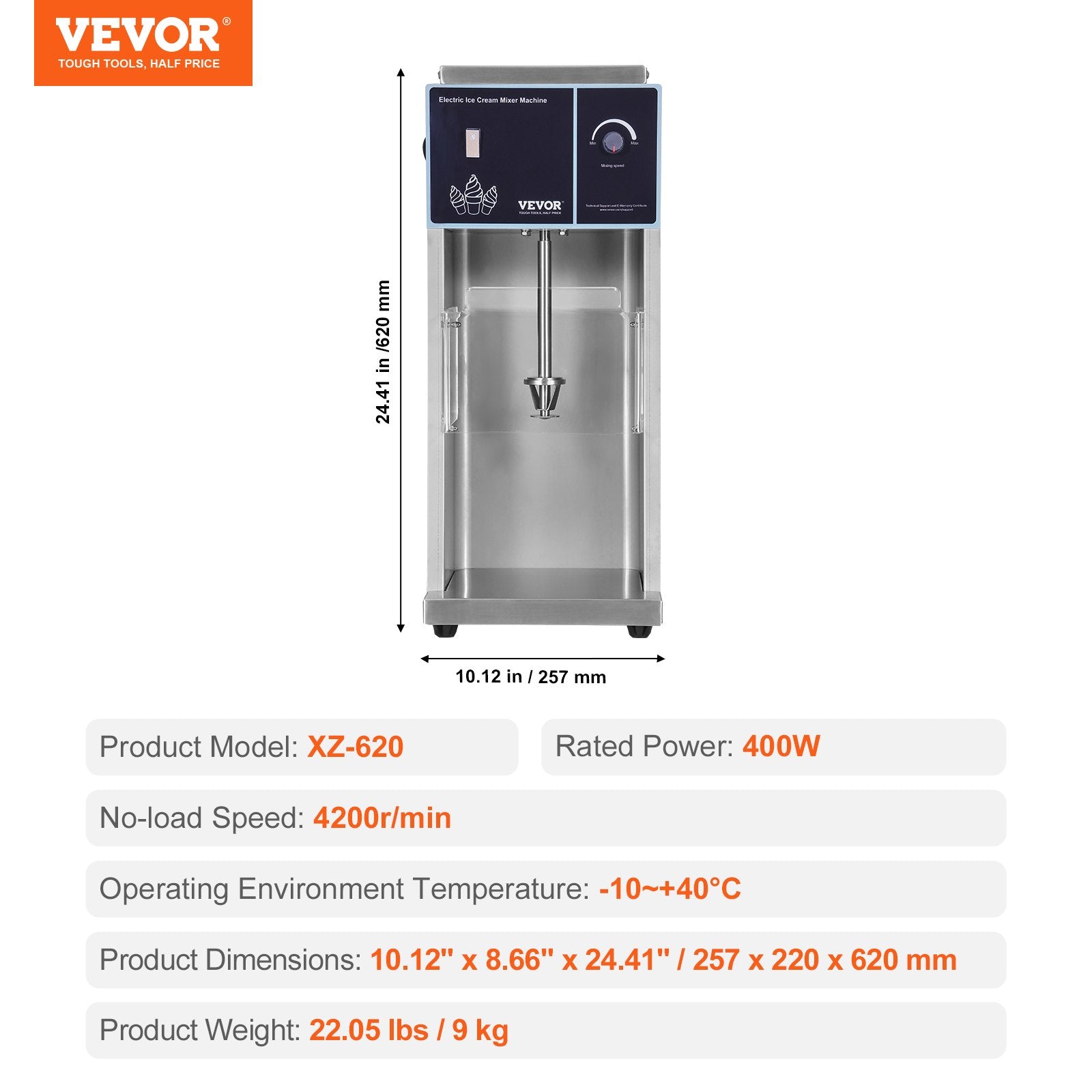 VEVOR Ice Cream Blender, 400W High-Speed Ice Cream Maker Mixer Stir Machine 4200RPM, Stepless Speed Adjustment, 304 Stainless Steel Ice Cream Shaker, 3 Hand Cups, Make Various Flavors of Ice Cream 7