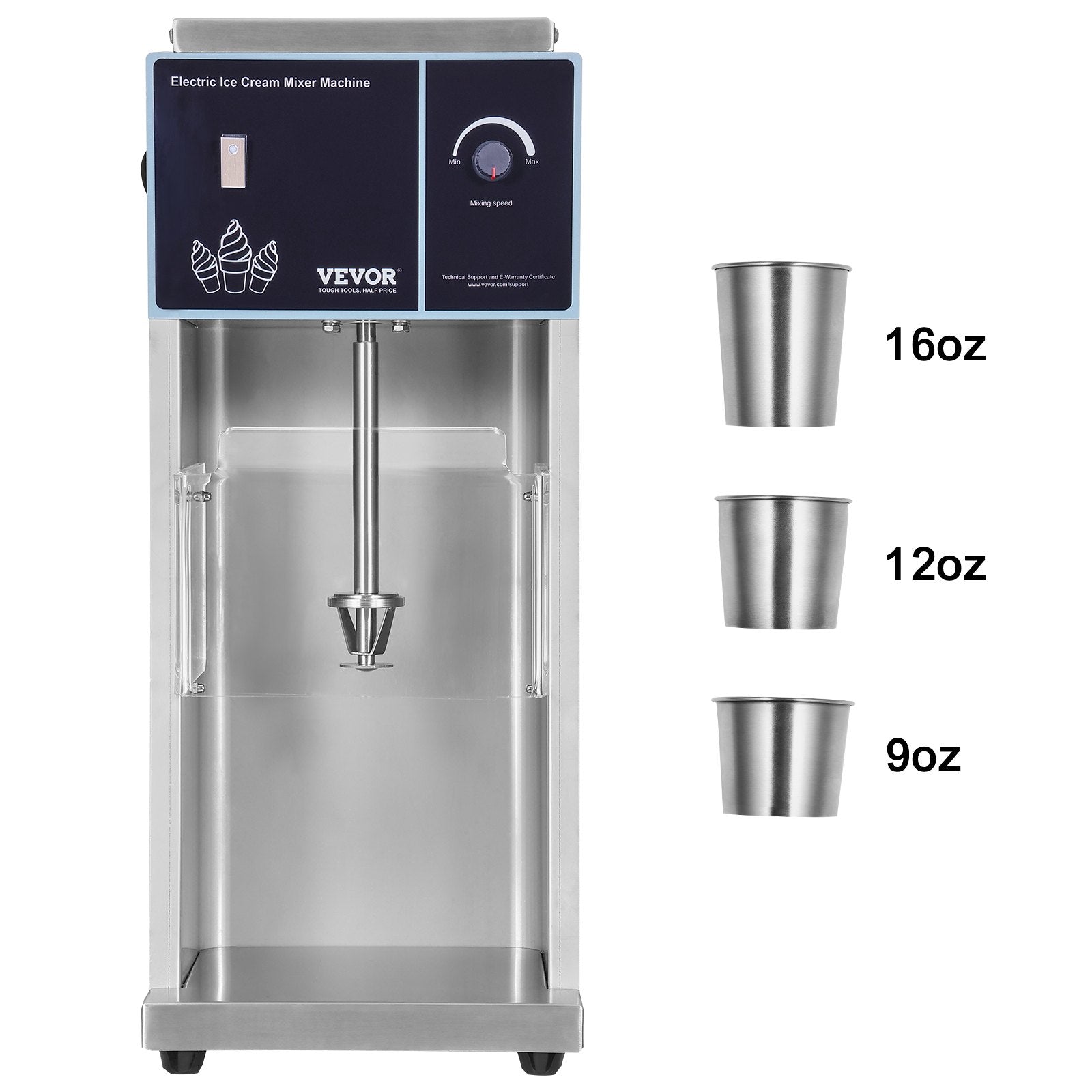 VEVOR Ice Cream Blender, 400W High-Speed Ice Cream Maker Mixer Stir Machine 4200RPM, Stepless Speed Adjustment, 304 Stainless Steel Ice Cream Shaker, 3 Hand Cups, Make Various Flavors of Ice Cream 9