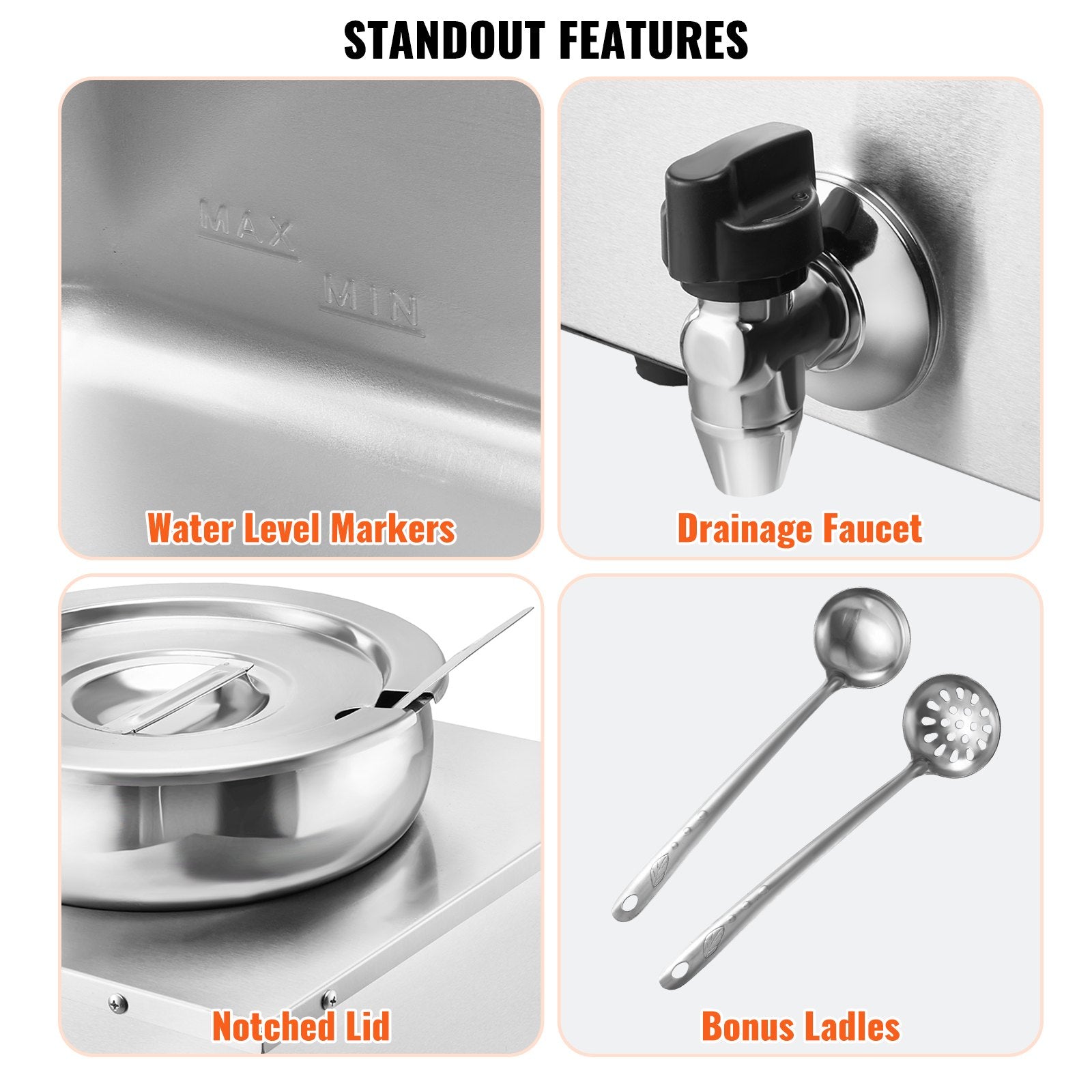 VEVOR Electric Soup Warmer, Three 7.4QT Stainless Steel Round Pot, 1200W Commercial Food Warmer, 30 - 85℃ Adjustable Temp, Bain Marie with Anti-Dry Burn and Reset Button, for Restaurant, Buffet 6