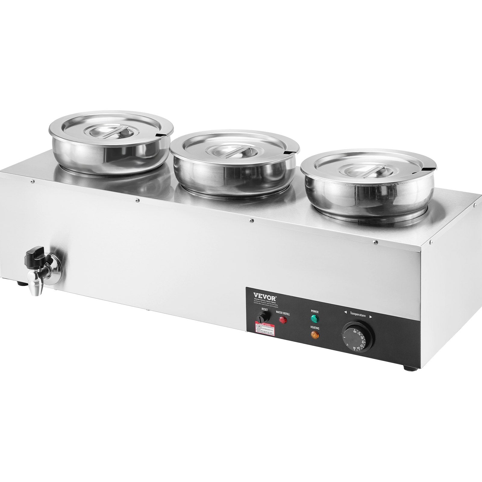 VEVOR Electric Soup Warmer, Three 7.4QT Stainless Steel Round Pot, 1200W Commercial Food Warmer, 30 - 85℃ Adjustable Temp, Bain Marie with Anti-Dry Burn and Reset Button, for Restaurant, Buffet 9