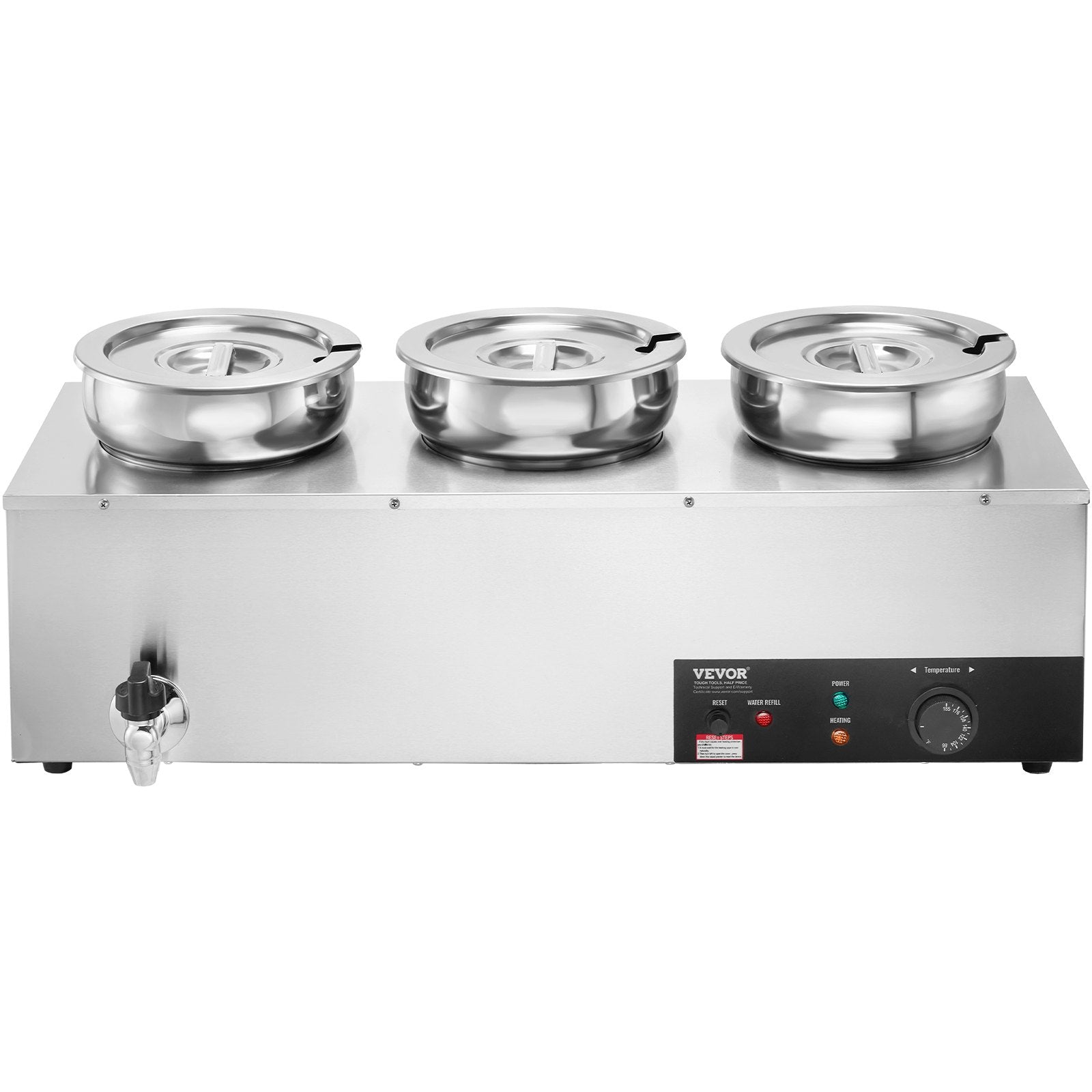 VEVOR Electric Soup Warmer, Three 7.4QT Stainless Steel Round Pot, 1200W Commercial Food Warmer, 30 - 85℃ Adjustable Temp, Bain Marie with Anti-Dry Burn and Reset Button, for Restaurant, Buffet 10