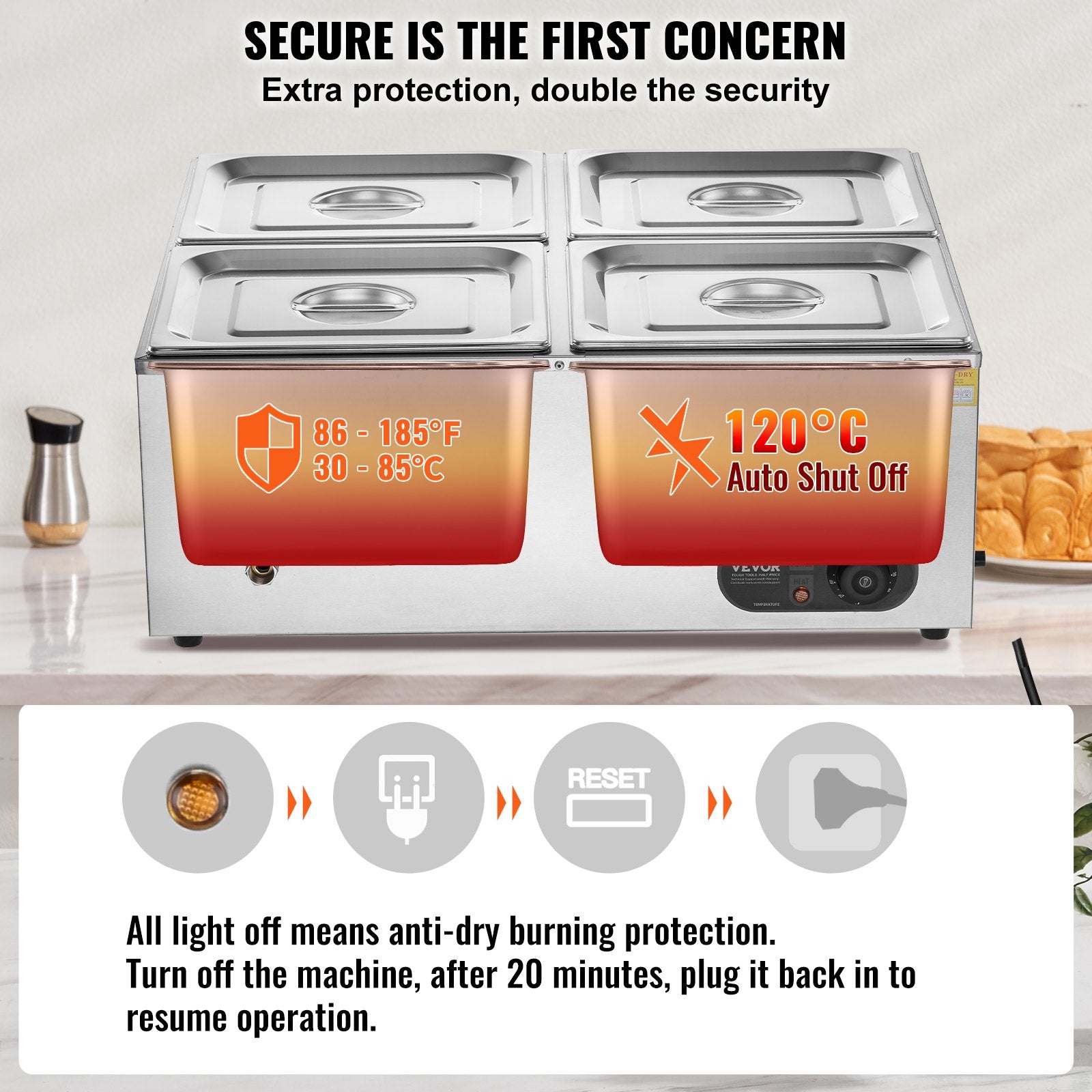 VEVOR Commercial Electric Food Warmer Countertop Buffet 4*12 Qt Pan Bain Marie 3
