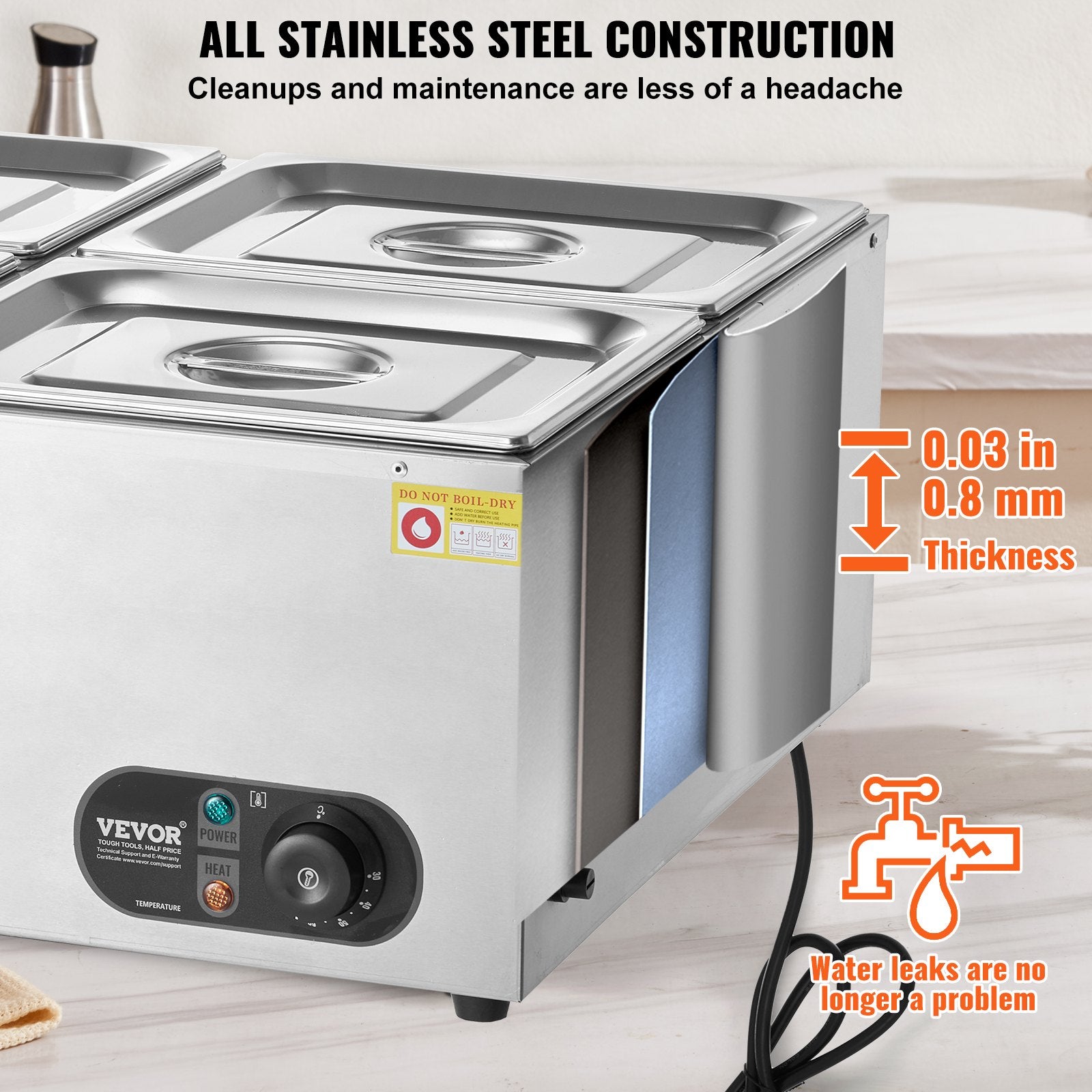 VEVOR Commercial Electric Food Warmer Countertop Buffet 4*12 Qt Pan Bain Marie 4