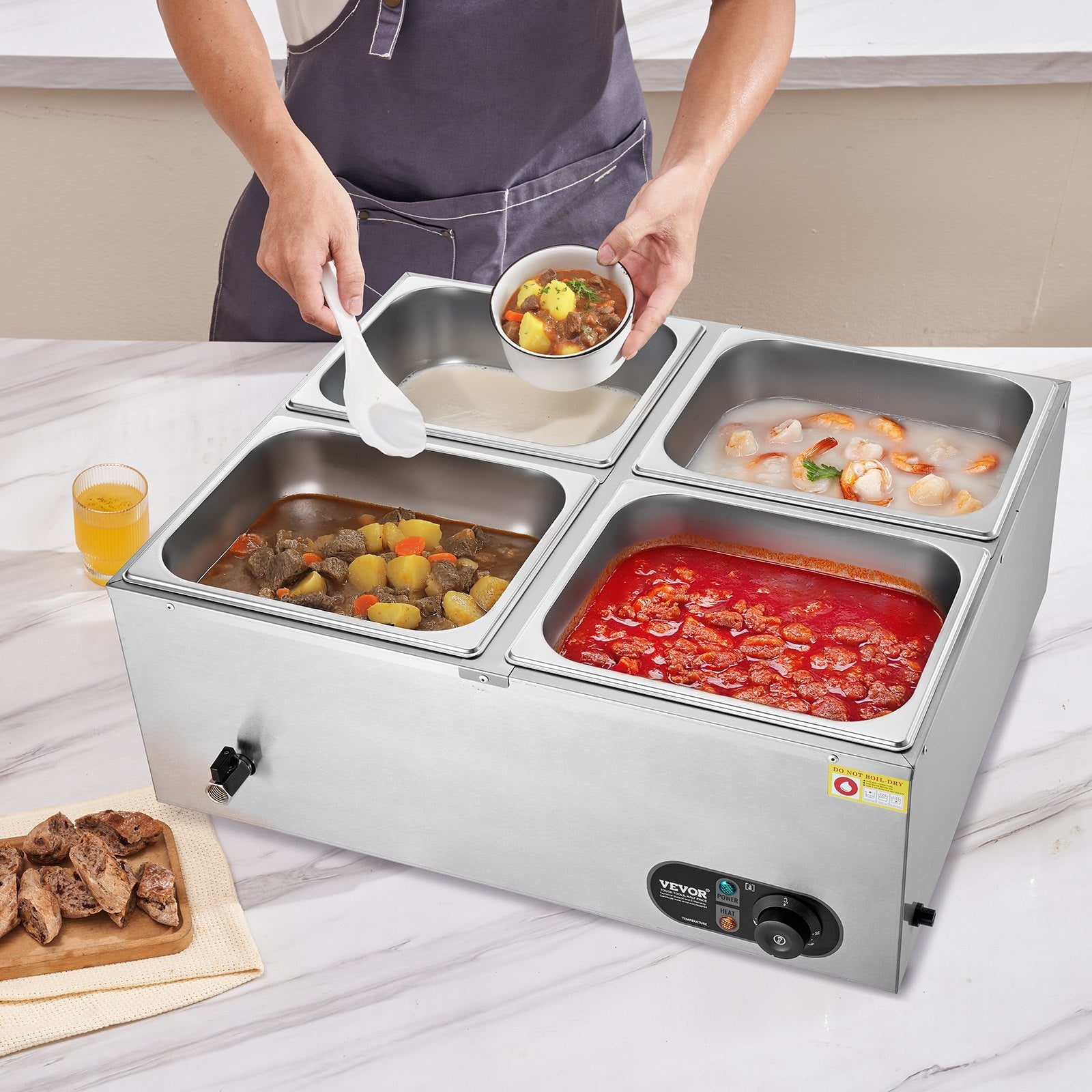 VEVOR Commercial Electric Food Warmer Countertop Buffet 4*12 Qt Pan Bain Marie 7