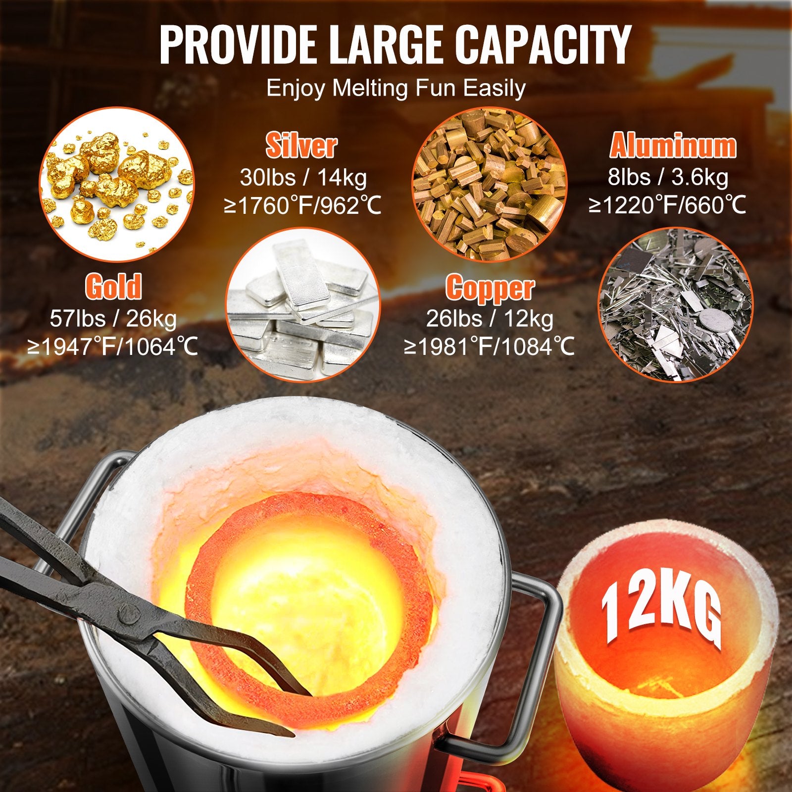 VEVOR 12KG Propane Smelting Furnace Kit Melting Furnace Double Burners 2700℉ 4