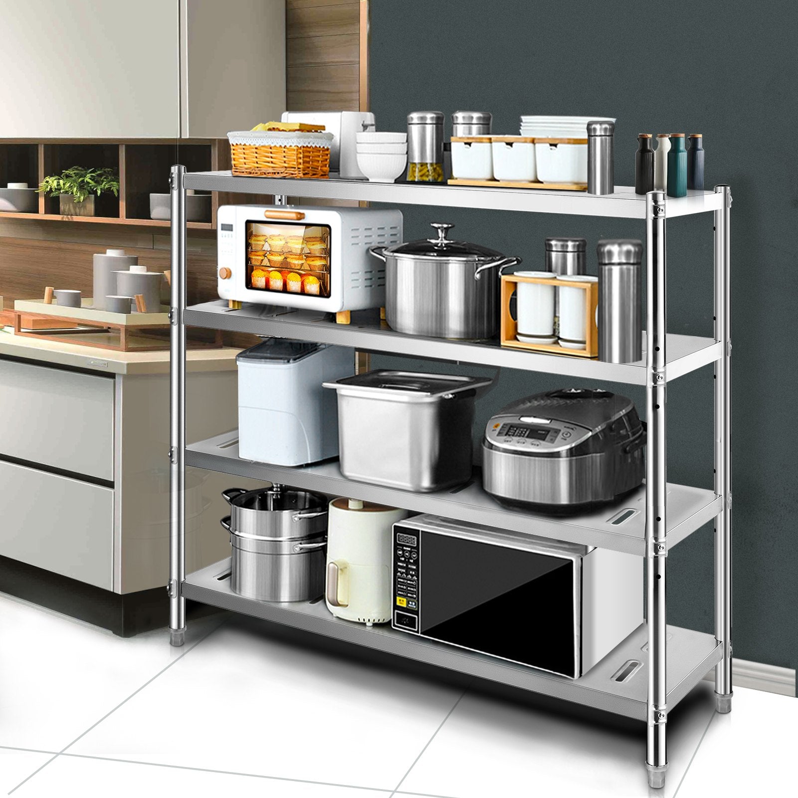 VEVOR Garage Shelf Heavy Duty Shelving 4-Tier 150x45x155cm Stainless Steel 8