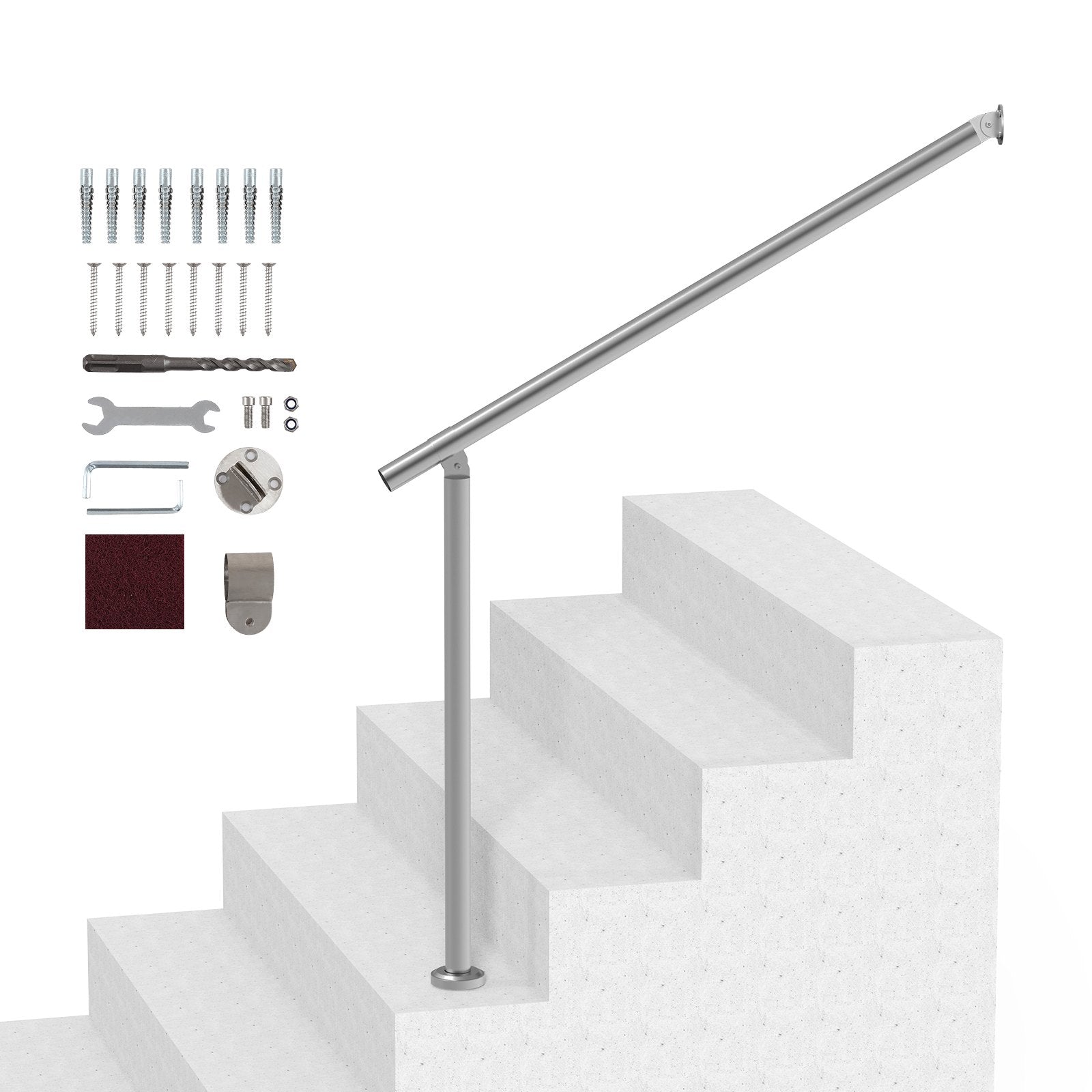 VEVOR Handrails for Outdoor Steps, 39.4in / 100cm Deck Railing Kit Wall Floor Mounted, Railings for Outside Steps with Installation Kit, Hand Rails for Seniors,Porch Railing & Deck Rail Kit, Silver