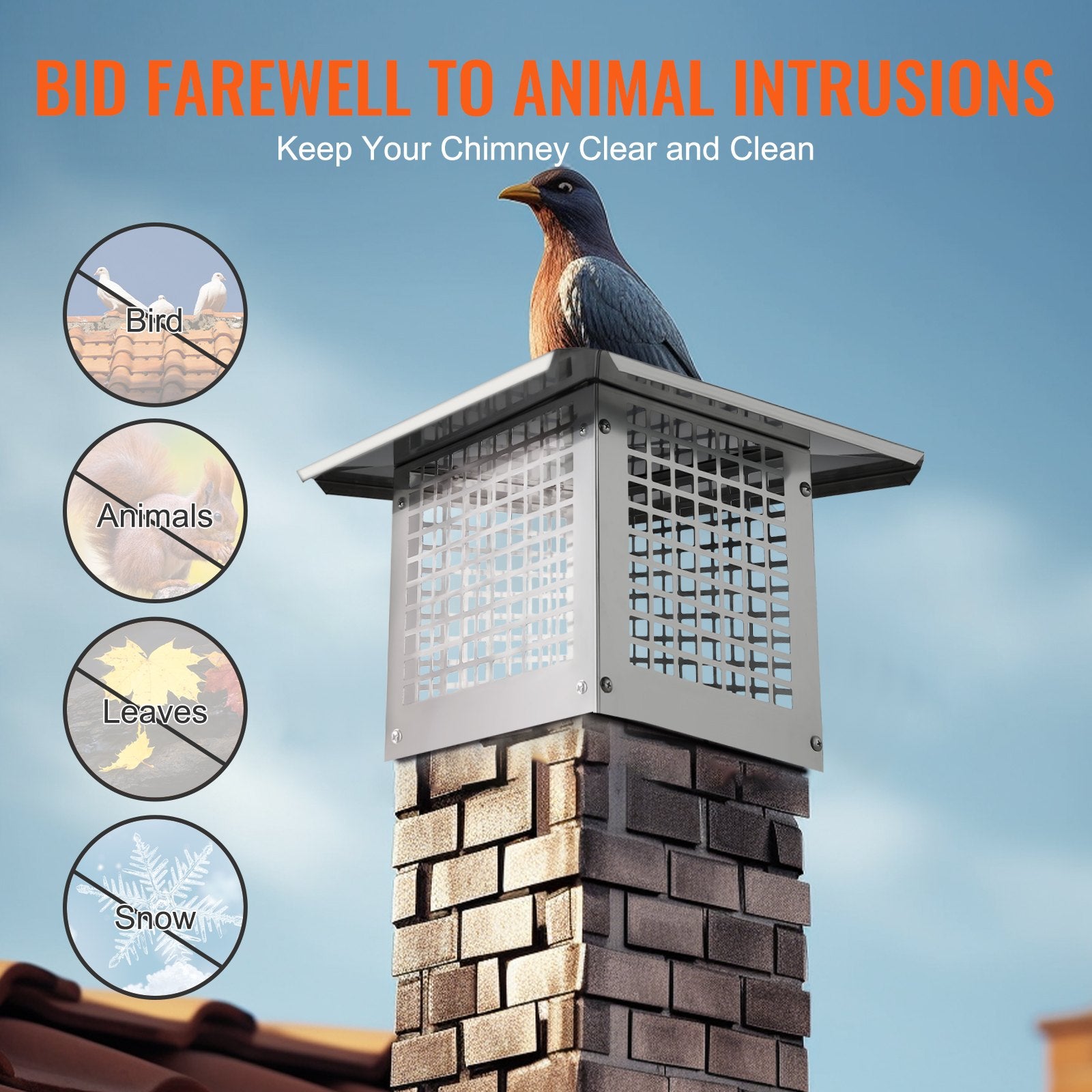 VEVOR Chimney Cap 13” x 9” 304Stainless Steel Fireplace Flue Caps Cover Mesh 5