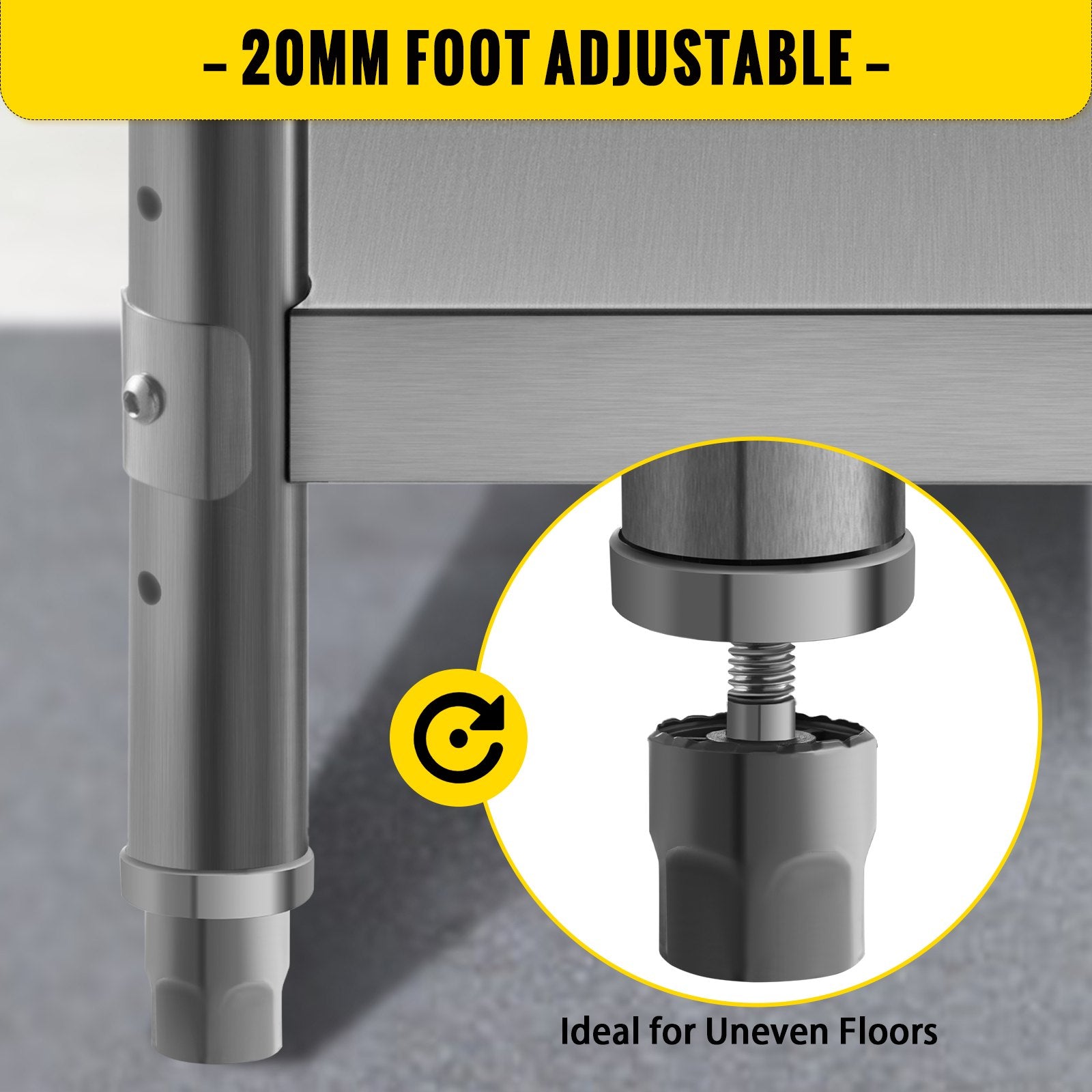 VEVOR Stainless Steel Prep Table, 1520x450x855 mm Commercial Stainless Steel Table, 2 Adjustable Undershelf BBQ Prep Table, Heavy Duty Kitchen Work Table, for Garage, Home, Warehouse, Kitchen Silver 5