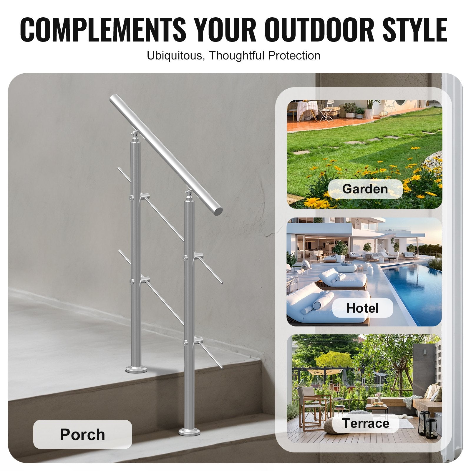 VEVOR Handrails for Outdoor Steps, 31.5in Length 2 Crossbars Stair Hand Rail Kit, Transitional Stainless Steel Railings w/ Installation Kit, Double-column Staircase Handrails for Seniors,Porch & Deck 6