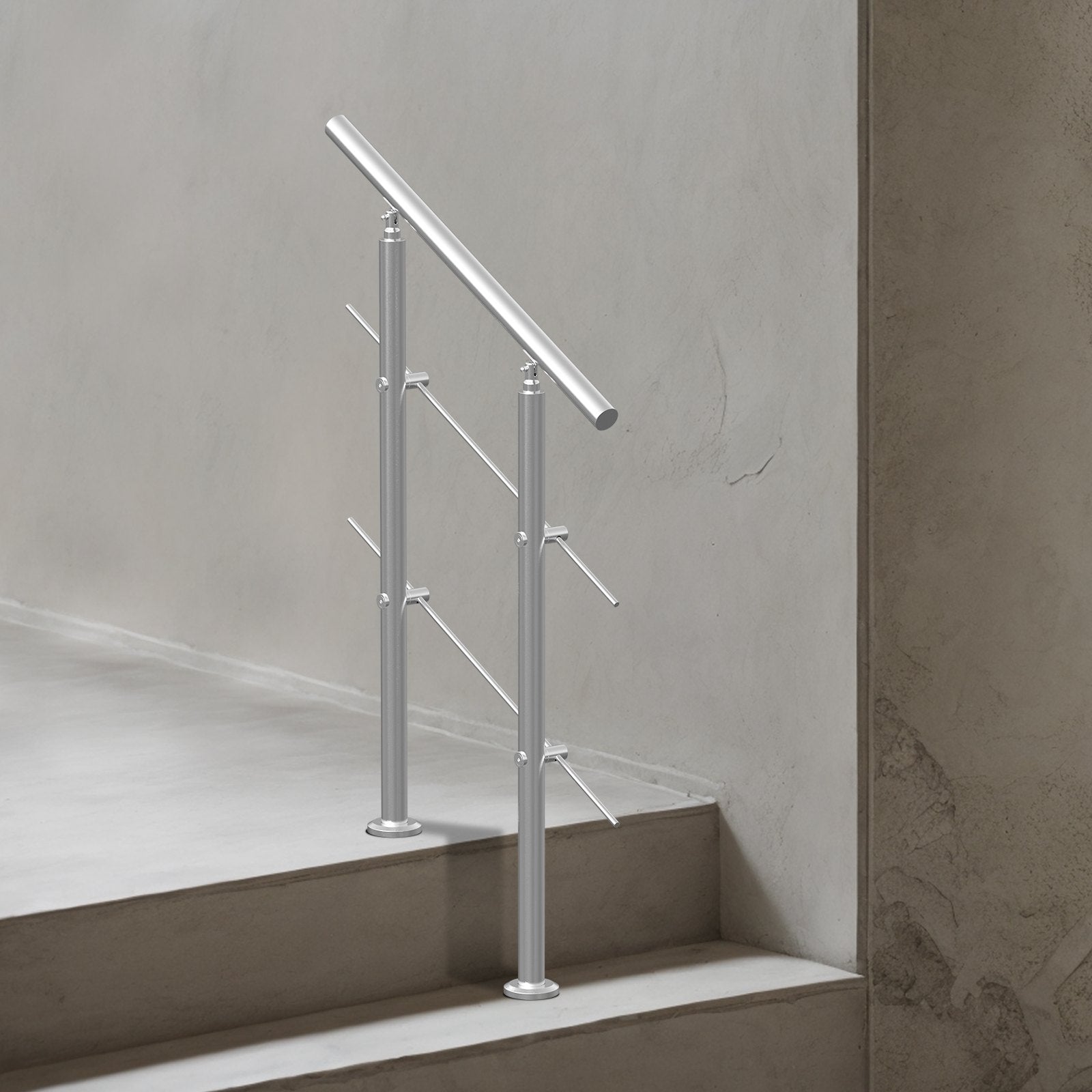 VEVOR Handrails for Outdoor Steps, 31.5in Length 2 Crossbars Stair Hand Rail Kit, Transitional Stainless Steel Railings w/ Installation Kit, Double-column Staircase Handrails for Seniors,Porch & Deck 8