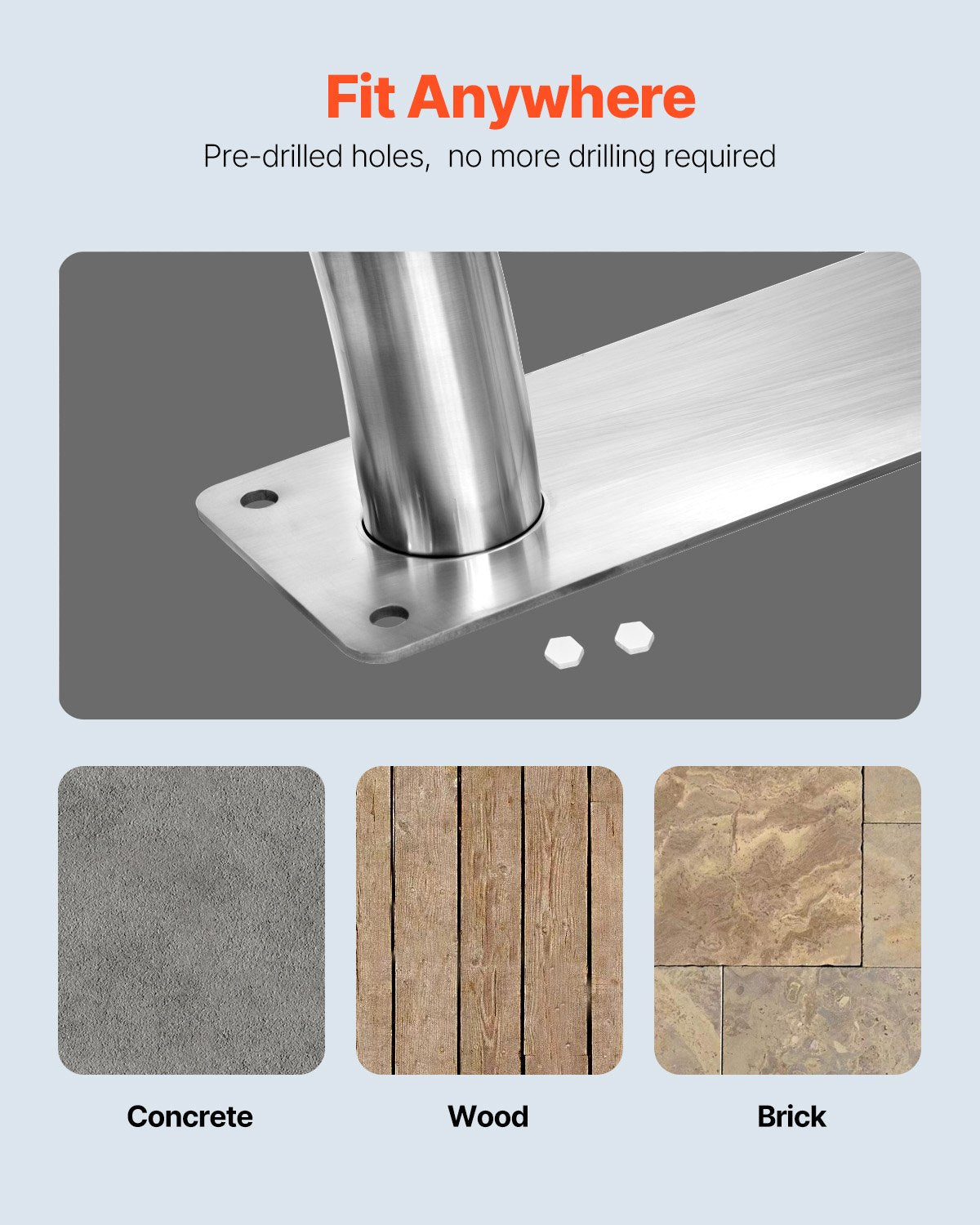 VEVOR Pool Handrail, 30" x 30" Swimming Pool Stair Rail, 2 PCs Stainless Steel Stair Pool Hand Rail Rated 375lbs Load Capacity, Pool Rail with Quick Mount Base Plate, and Complete Mounting Accessories 6