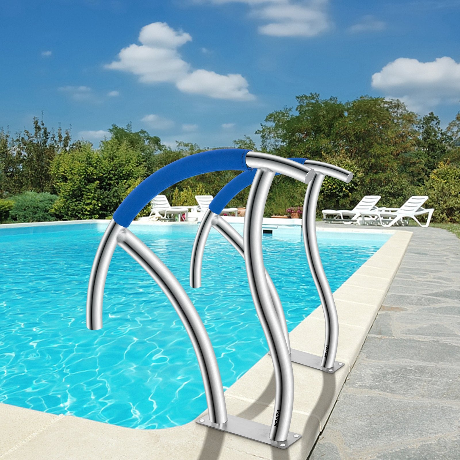 VEVOR Pool Handrail, 30" x 30" Swimming Pool Stair Rail, 2 PCs Stainless Steel Stair Pool Hand Rail Rated 375lbs Load Capacity, Pool Rail with Quick Mount Base Plate, and Complete Mounting Accessories 8