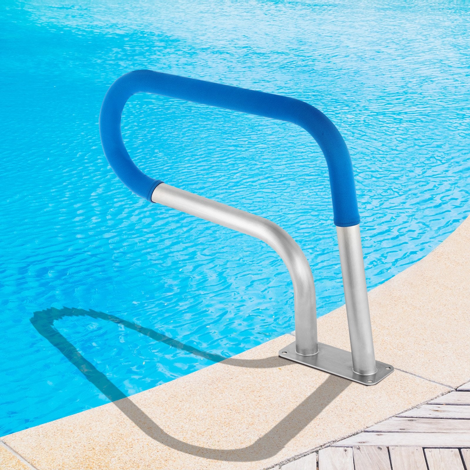VEVOR Pool Rail 30x22 Pool Railing 304 Stainless Steel 250LBS Load Capacity Silver Rustproof Pool Handrail Humanized Swimming Pool Handrail with Blue Grip Cover & M8 Drill Bit & Self-Taping Screws 8