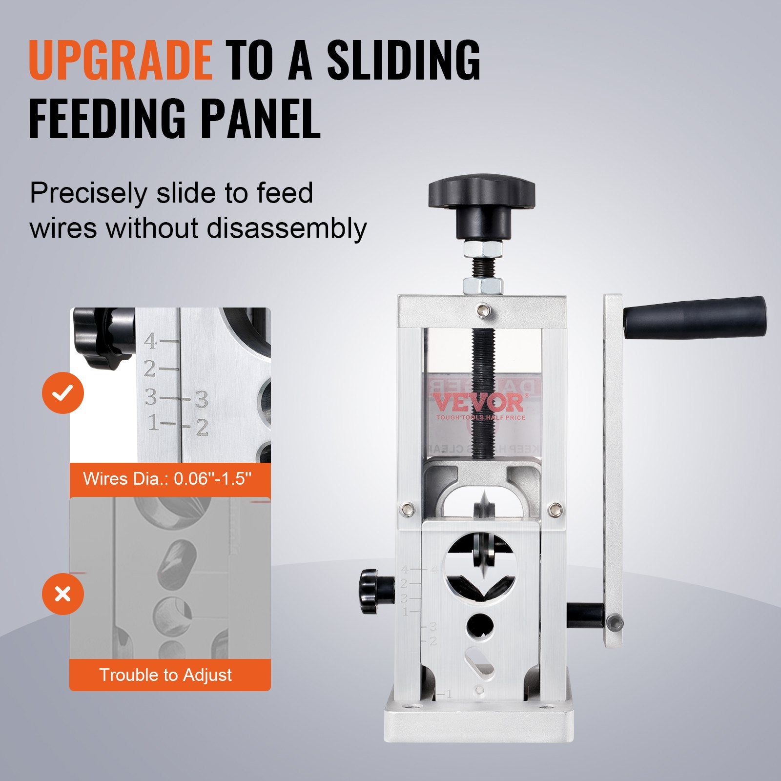 VEVOR Manual Wire Stripping Machine, 0.06''-1.5'' Copper Stripper with Hand Crank or Drill Powered, Visible Stripping Depth Reference, Portable Aluminum Frame Wire Peeler for Scrap Copper Recycling 3