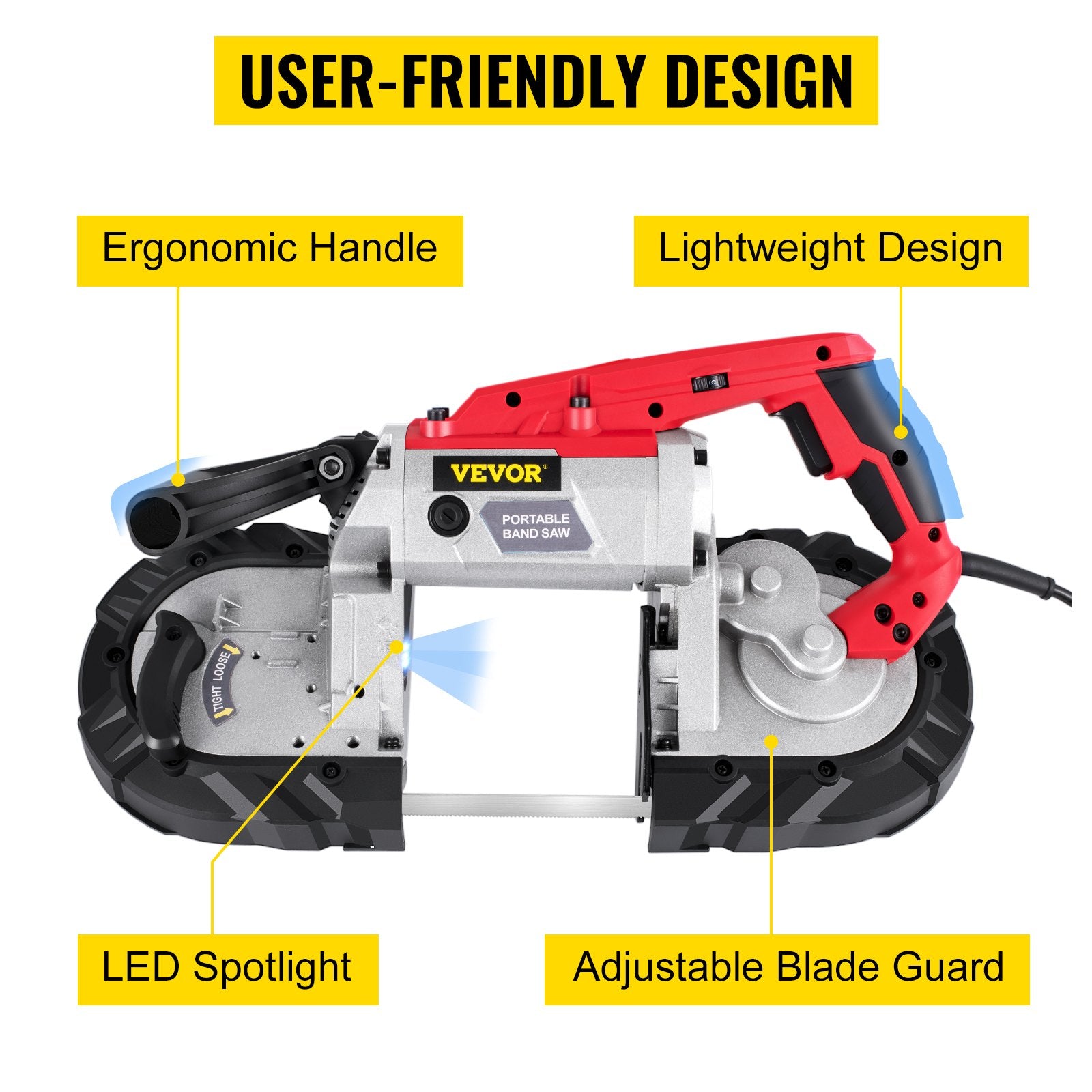 VEVOR Variable-Speed 127mm Deep Cut Portable Band Saw 220V 10Amp Motor Handheld 4