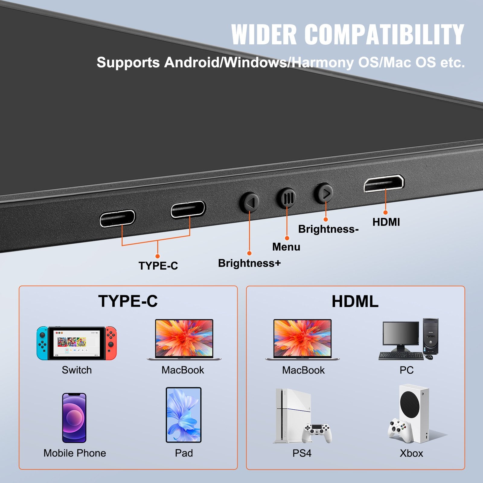 VEVOR Laptop Screen Extender 14in HD 1080P Portable Monitor for 13"-17" Laptop 3