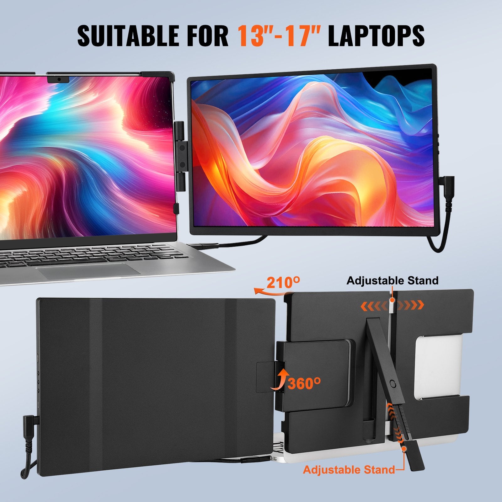 VEVOR Laptop Screen Extender 14in HD 1080P Portable Monitor for 13"-17" Laptop 4