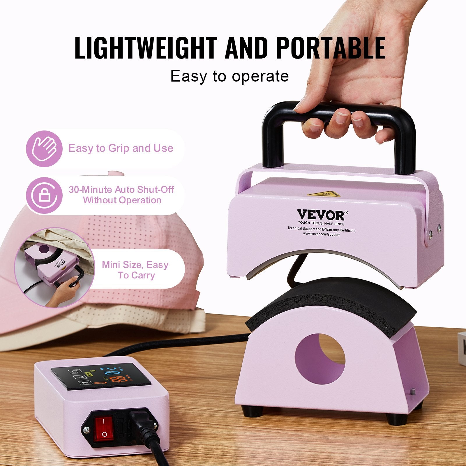 VEVOR Hat Press Machine Mini Hat Heat Press for Caps 5.9x3.15 inch Plate Purple 5