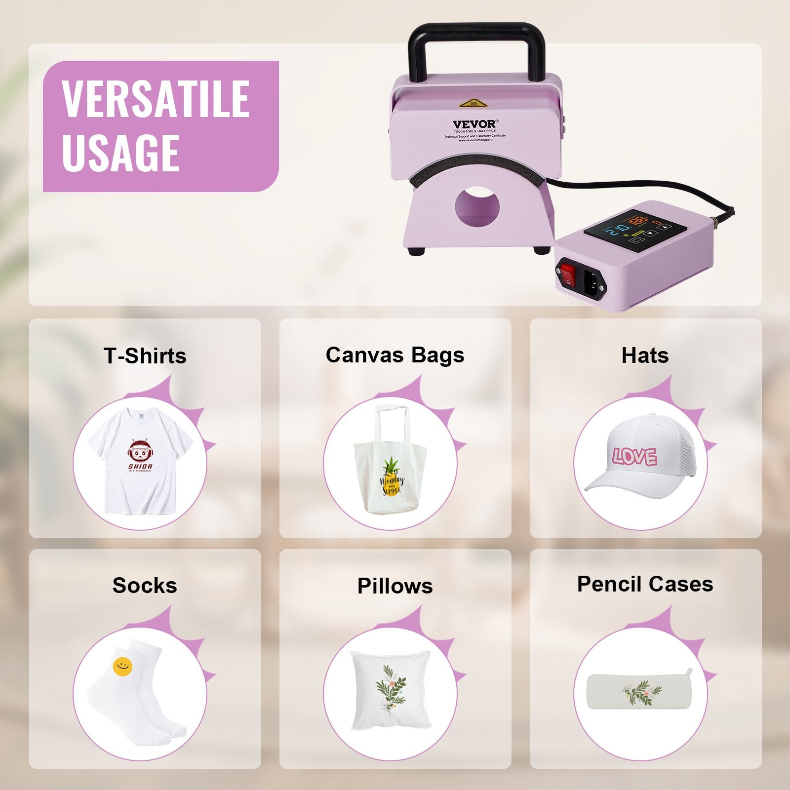 VEVOR Hat Press Machine Mini Hat Heat Press for Caps 5.9x3.15 inch Plate Purple 6