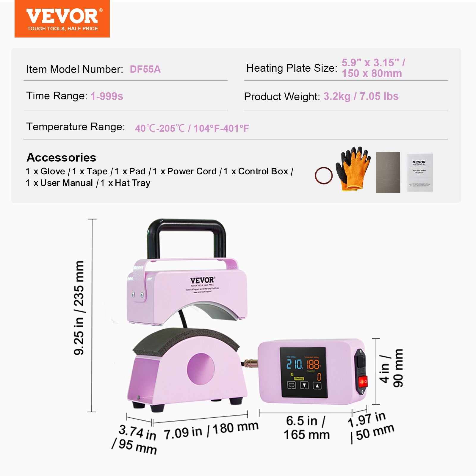 VEVOR Hat Press Machine Mini Hat Heat Press for Caps 5.9x3.15 inch Plate Purple 7