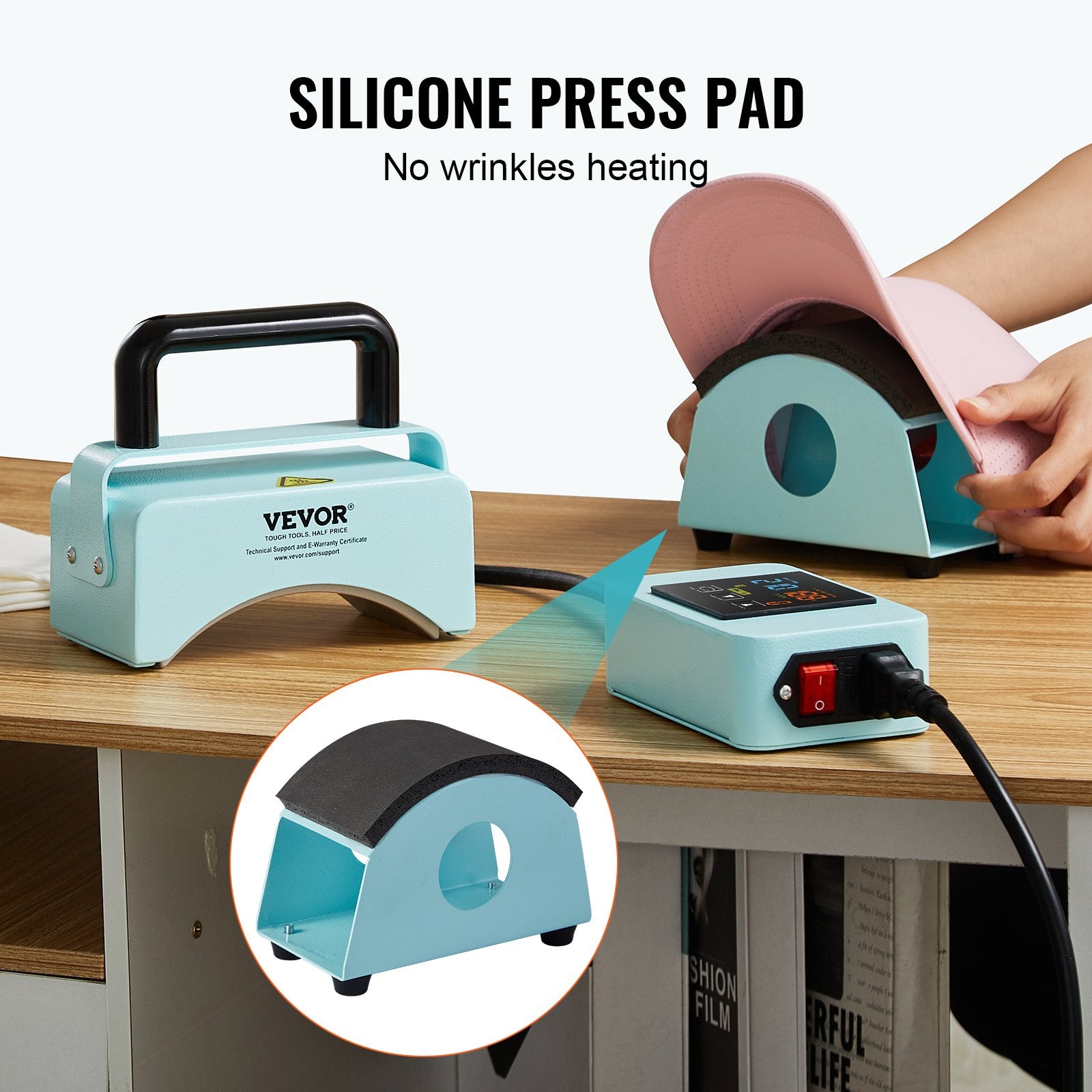 VEVOR Hat Press Machine Mini Hat Heat Press for Caps 5.9x3.15 inch Plate Green 4