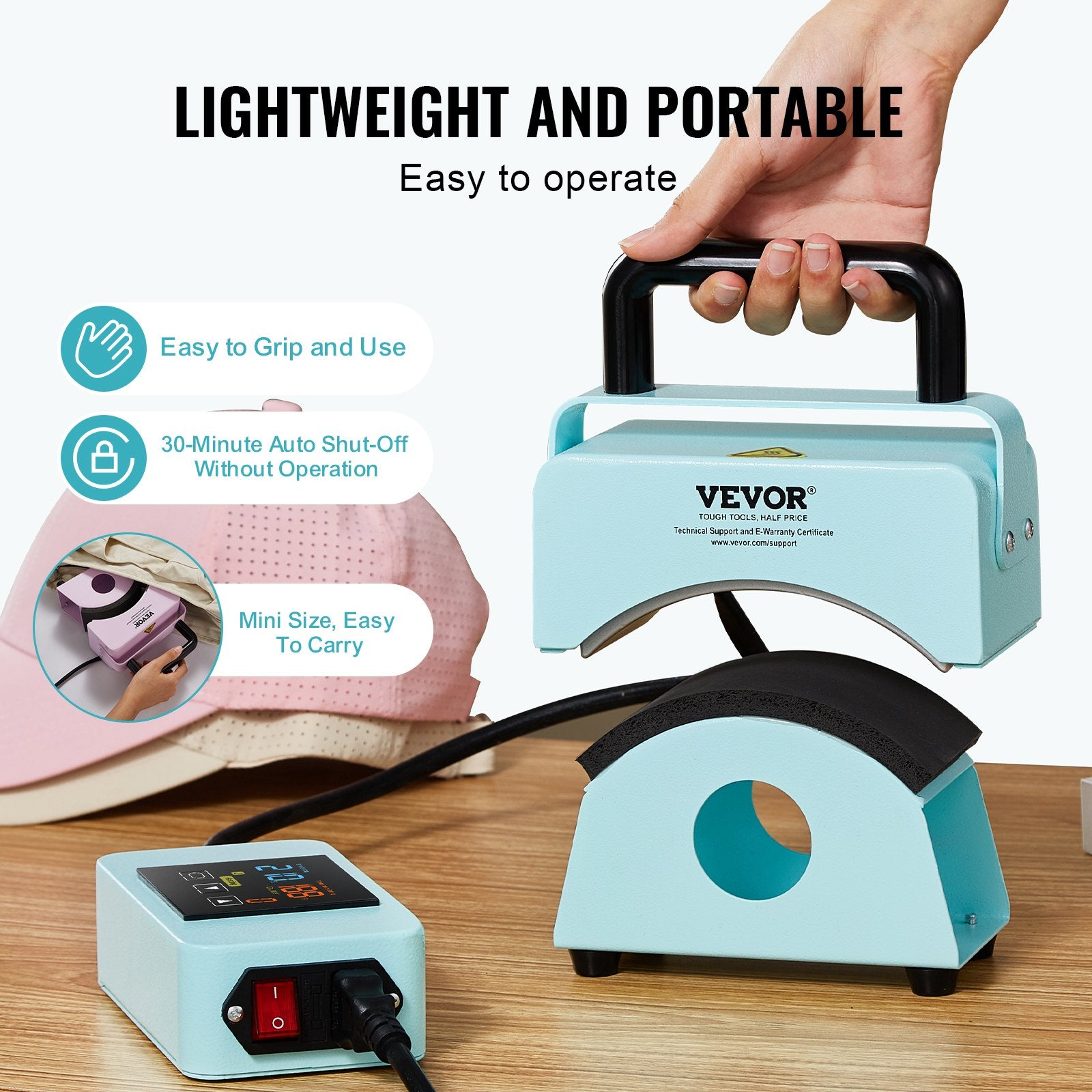 VEVOR Hat Press Machine Mini Hat Heat Press for Caps 5.9x3.15 inch Plate Green 5