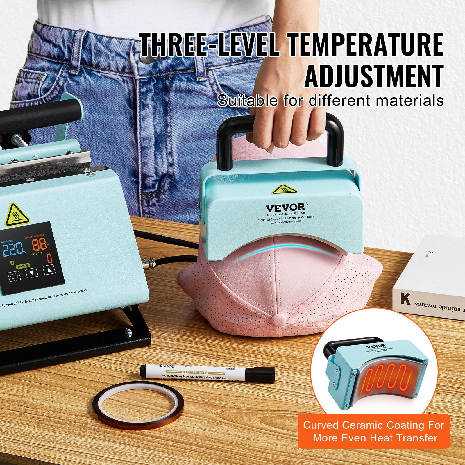 VEVOR 2 in 1 Tumbler and Hat Heat Press Machine Heat Machine for Caps Hats Mugs 3