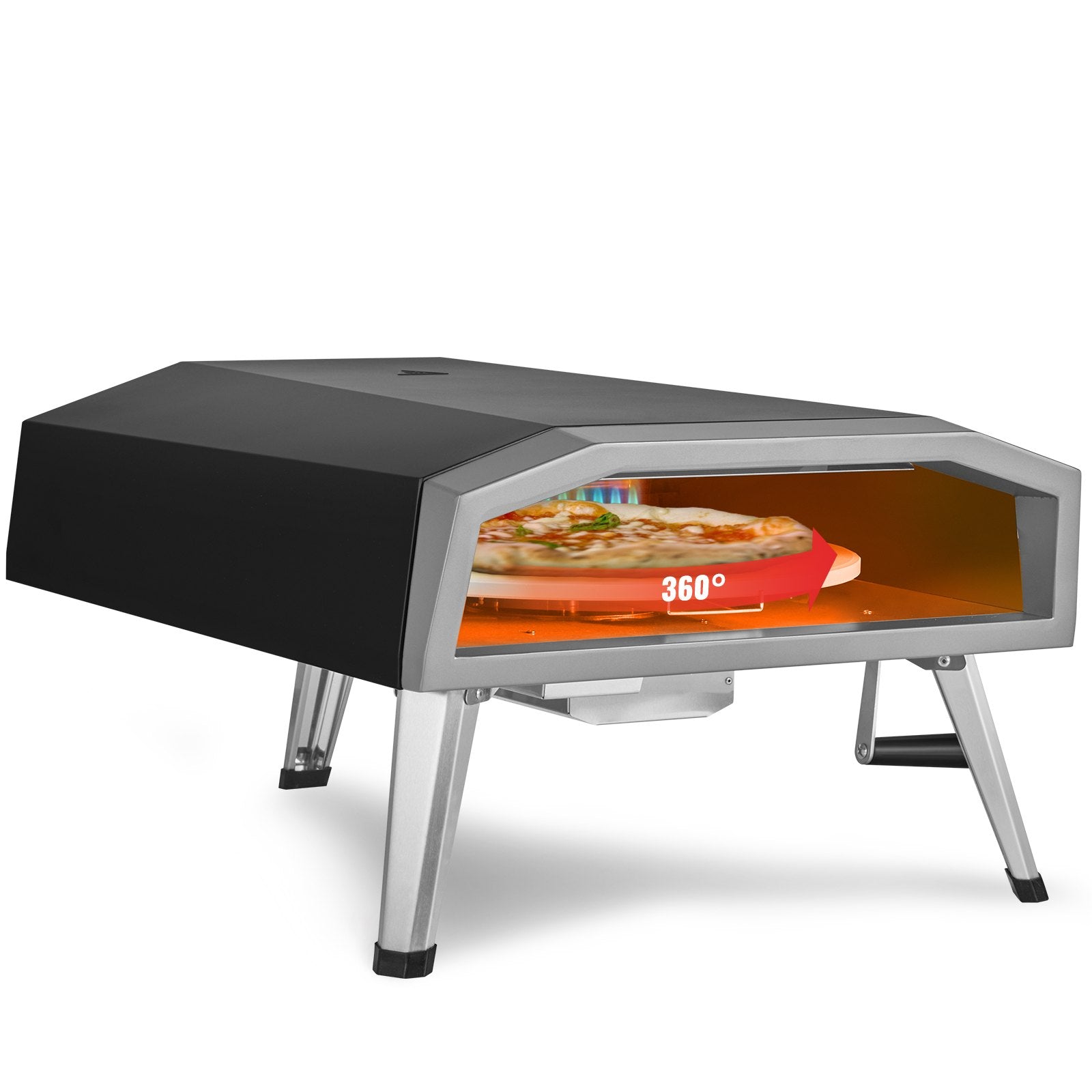 VEVOR Outdoor Pizza Oven, 406.4 mm, Gas Fired Pizza Maker, Portable Outside Stainless Steel Pizza Grill with 360 Rotatable Pizza Stone, Waterproof Cover, Peel, IR Thermometer, Gas Burner, CSA Listed