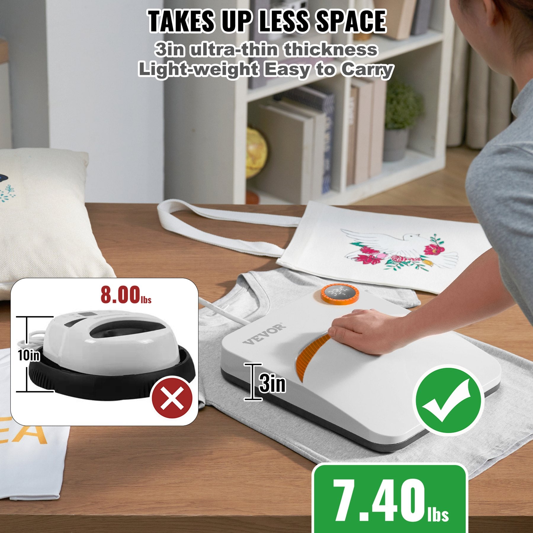 VEVOR Heat Press 12 x 10 in Portable Easy Press Sublimation Transfer DIY T-shirt 6