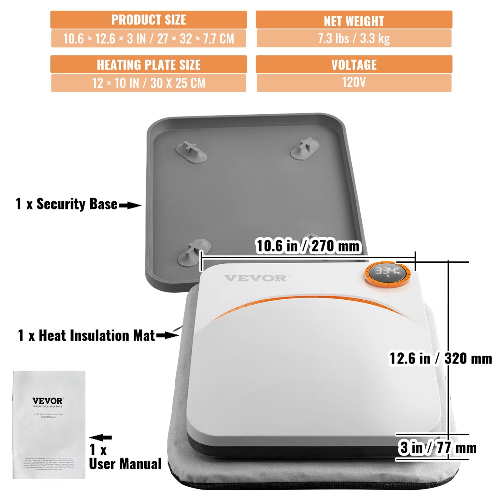 VEVOR Heat Press 12 x 10 in Portable Easy Press Sublimation Transfer DIY T-shirt 7