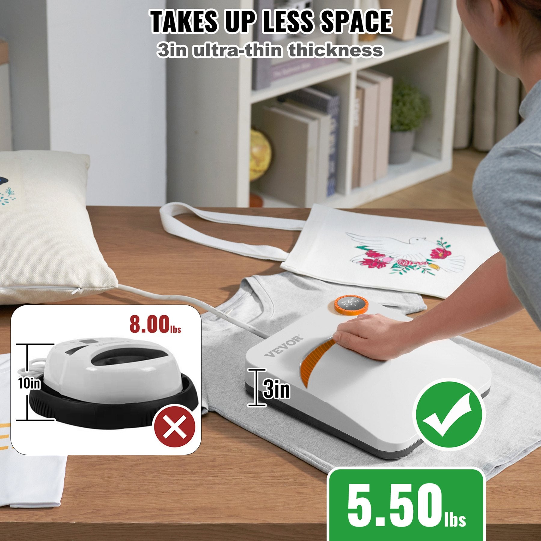 VEVOR Heat Press 9 x 9 in Portable Easy Press Sublimation Transfer DIY T-shirt 5