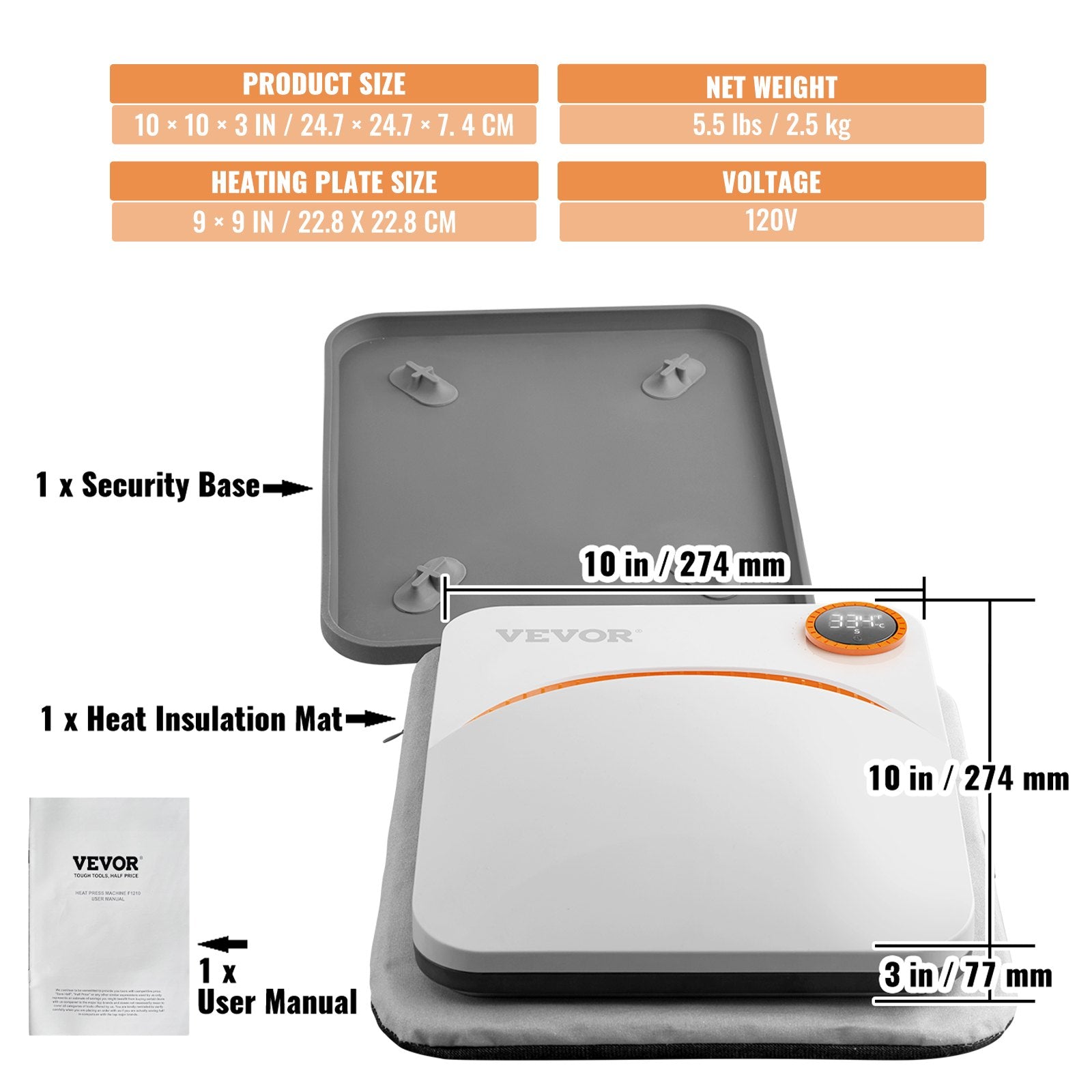 VEVOR Heat Press 9 x 9 in Portable Easy Press Sublimation Transfer DIY T-shirt 6