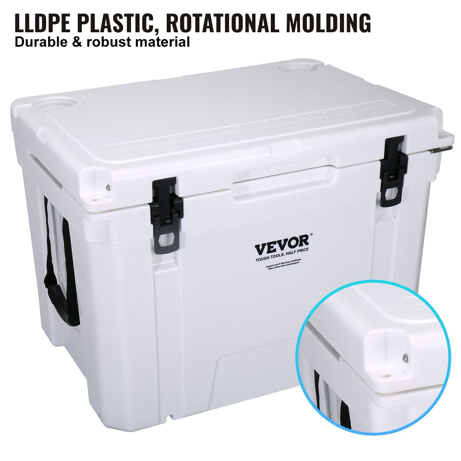 VEVOR Insulated Portable Cooler, 65 qt, Holds 65 Cans, Ice Retention Hard Cooler with Heavy Duty Handle, Ice Chest Lunch Box for Camping, Beach, Picnic, Travel, Outdoor, Keeps Ice for up to 6 Days 4