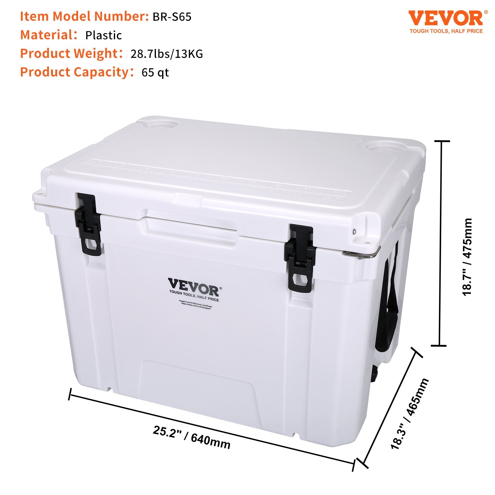 VEVOR Insulated Portable Cooler, 65 qt, Holds 65 Cans, Ice Retention Hard Cooler with Heavy Duty Handle, Ice Chest Lunch Box for Camping, Beach, Picnic, Travel, Outdoor, Keeps Ice for up to 6 Days 7