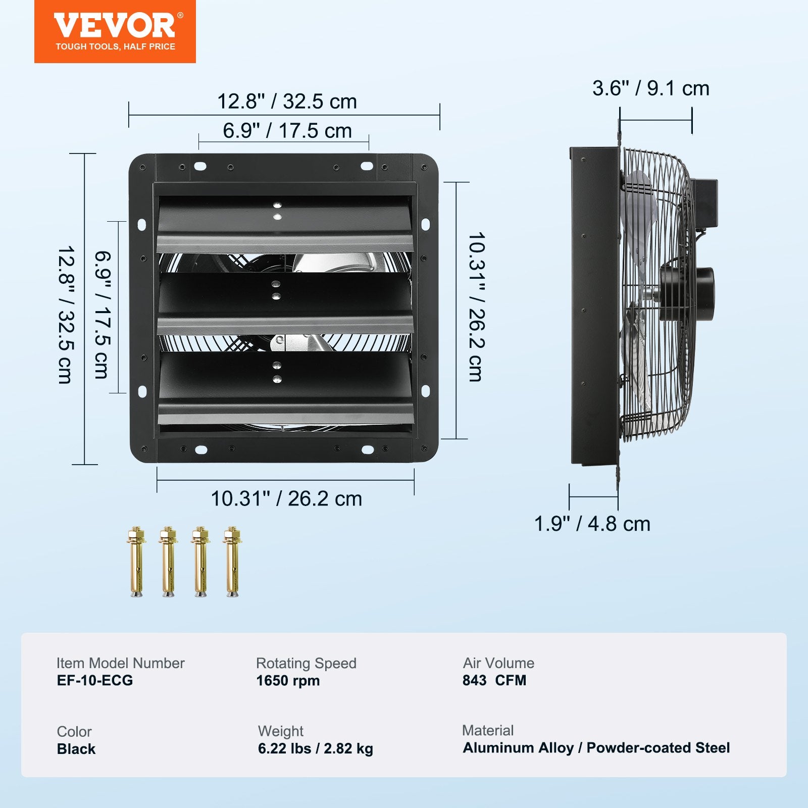 VEVOR Shutter Exhaust Fan, 254mm / 10inch  with Temperature Humidity Controller 6
