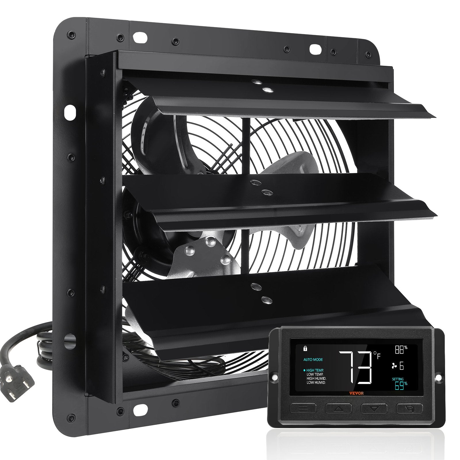 VEVOR Shutter Exhaust Fan, 254mm / 10inch  with Temperature Humidity Controller 8