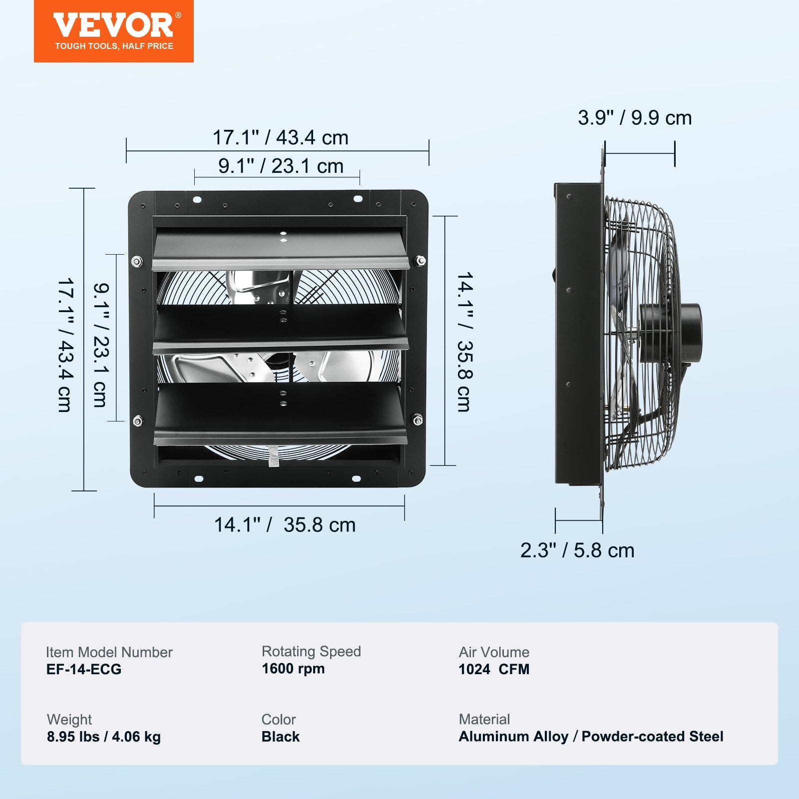 VEVOR Shutter Exhaust Fan, 356 mm / 14inch with Temperature Humidity Controller 7