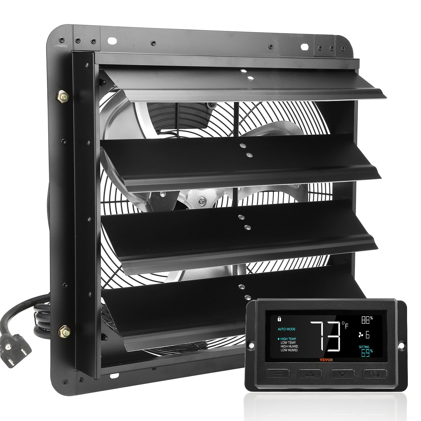VEVOR Shutter Exhaust Fan, 406 mm /16inch with Temperature Humidity Controller 8