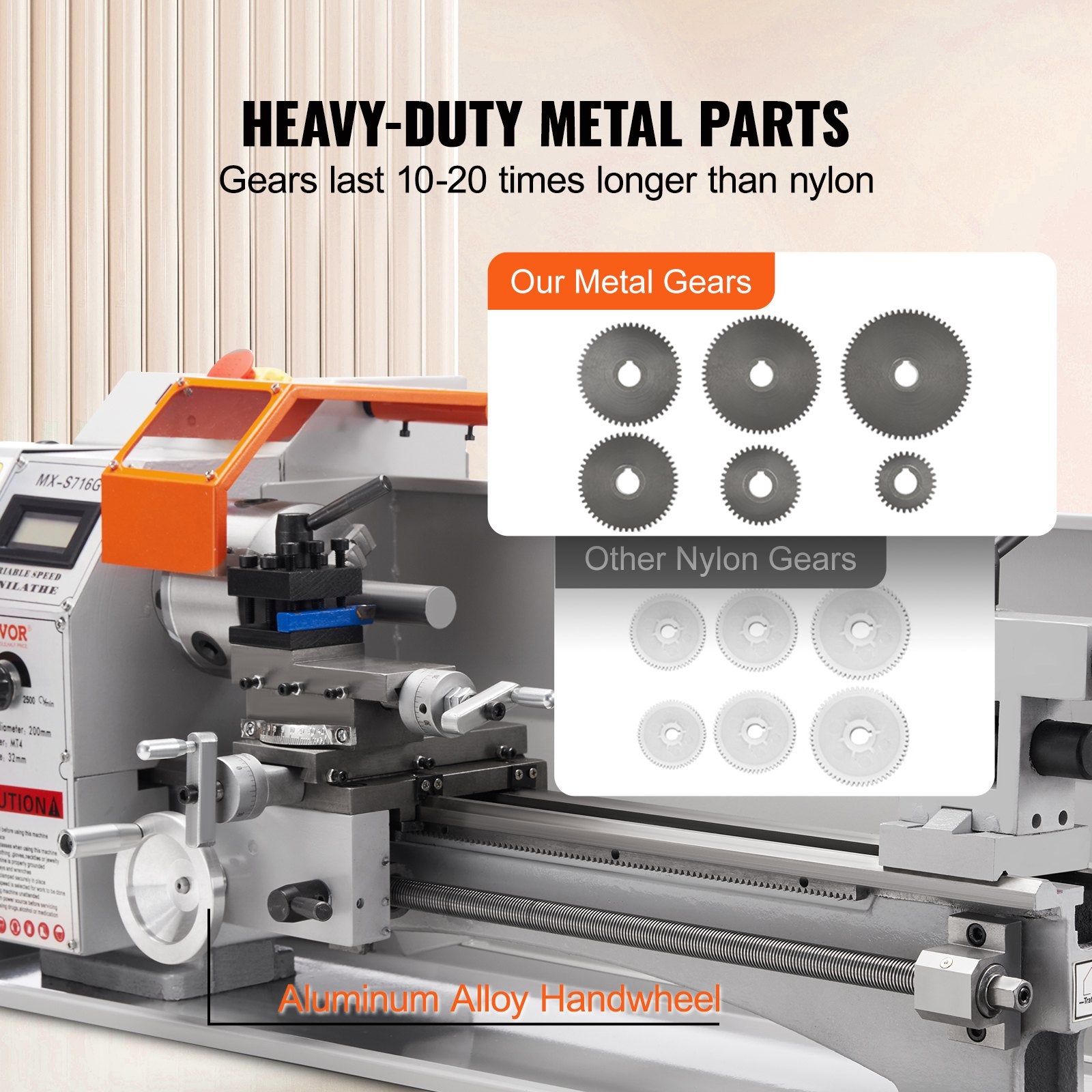 VEVOR Mini Metal Lathe Machine, 180 x 400 mm, 800W Precision Benchtop Power Metal Lathe, 150-2500 RPM Continuously Variable Speed, with 3-jaw Metal Chuck Tool Box for Processing Precision Parts 5