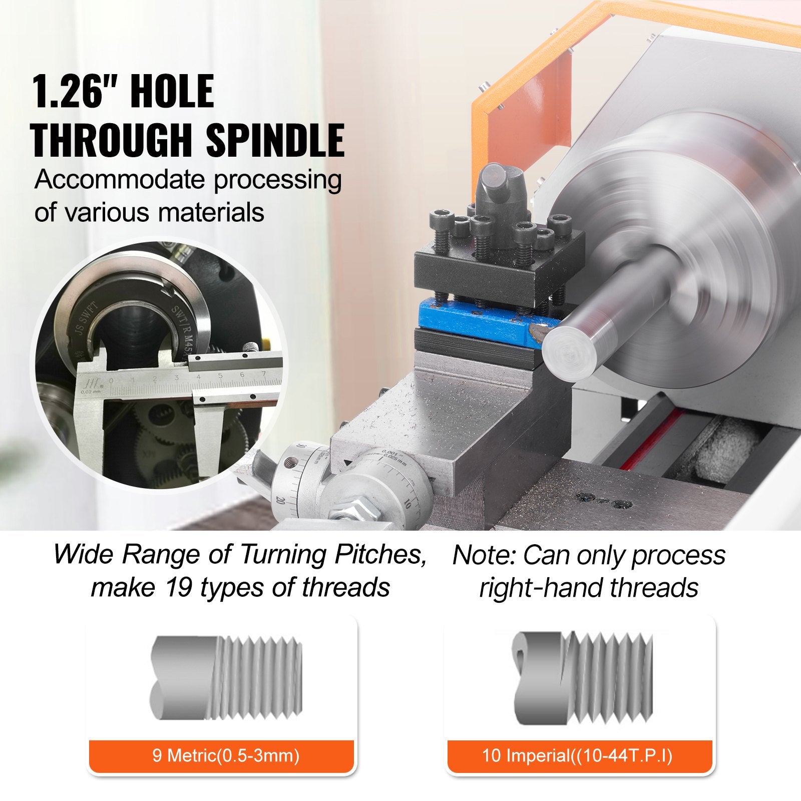 VEVOR Mini Metal Lathe Machine, 180 x 400 mm, 800W Precision Benchtop Power Metal Lathe, 150-2500 RPM Continuously Variable Speed, with 3-jaw Metal Chuck Tool Box for Processing Precision Parts 6
