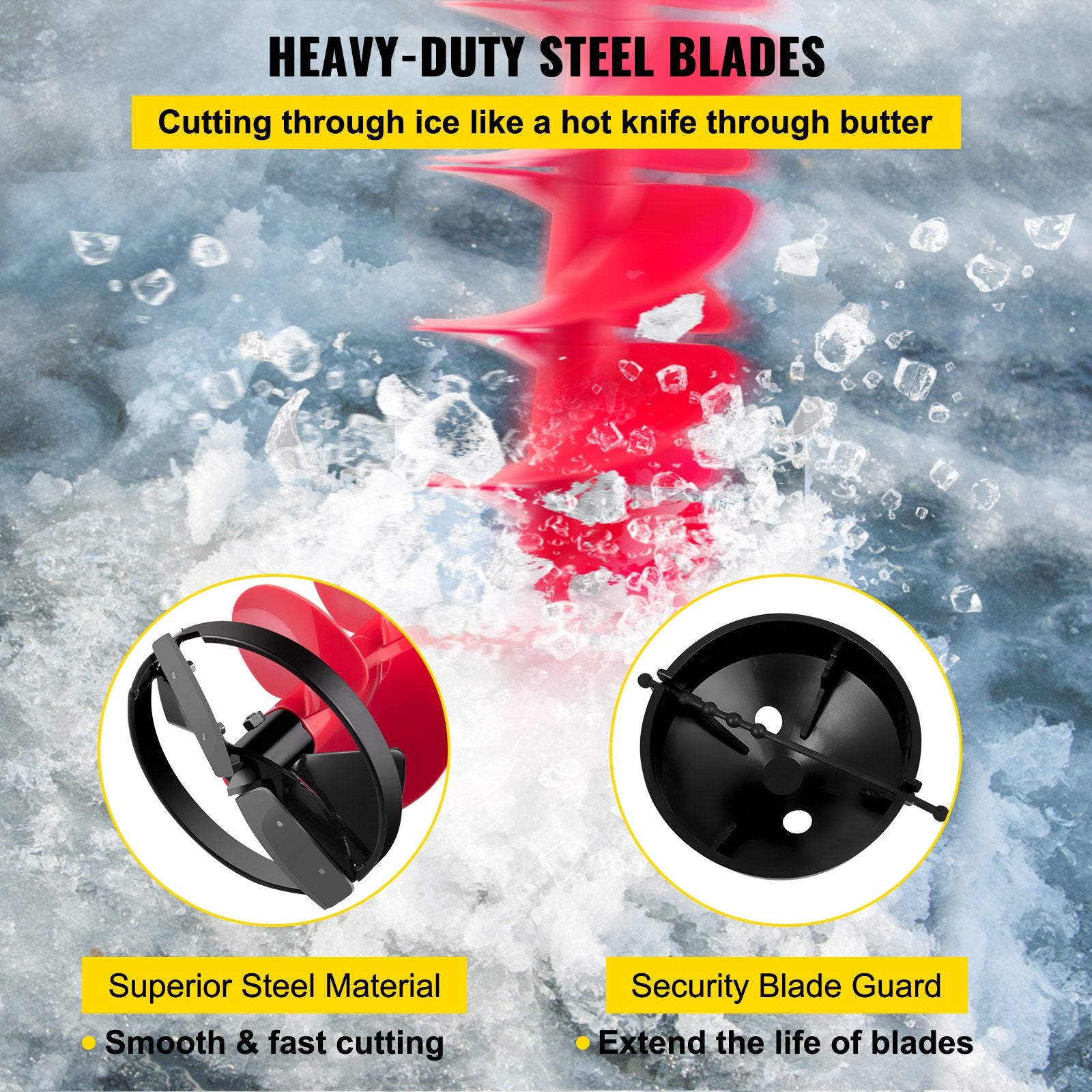 VEVOR Ice Drill Auger, 8\" Diameter Nylon Ice Auger, 39\" Length Ice Auger Bit,Auger Drill with 11.8\" Extension Rod,Auger Bit with Drill Adapter,Top Plate & Blade Guard for Ice Fishing Ice Burrowing 4