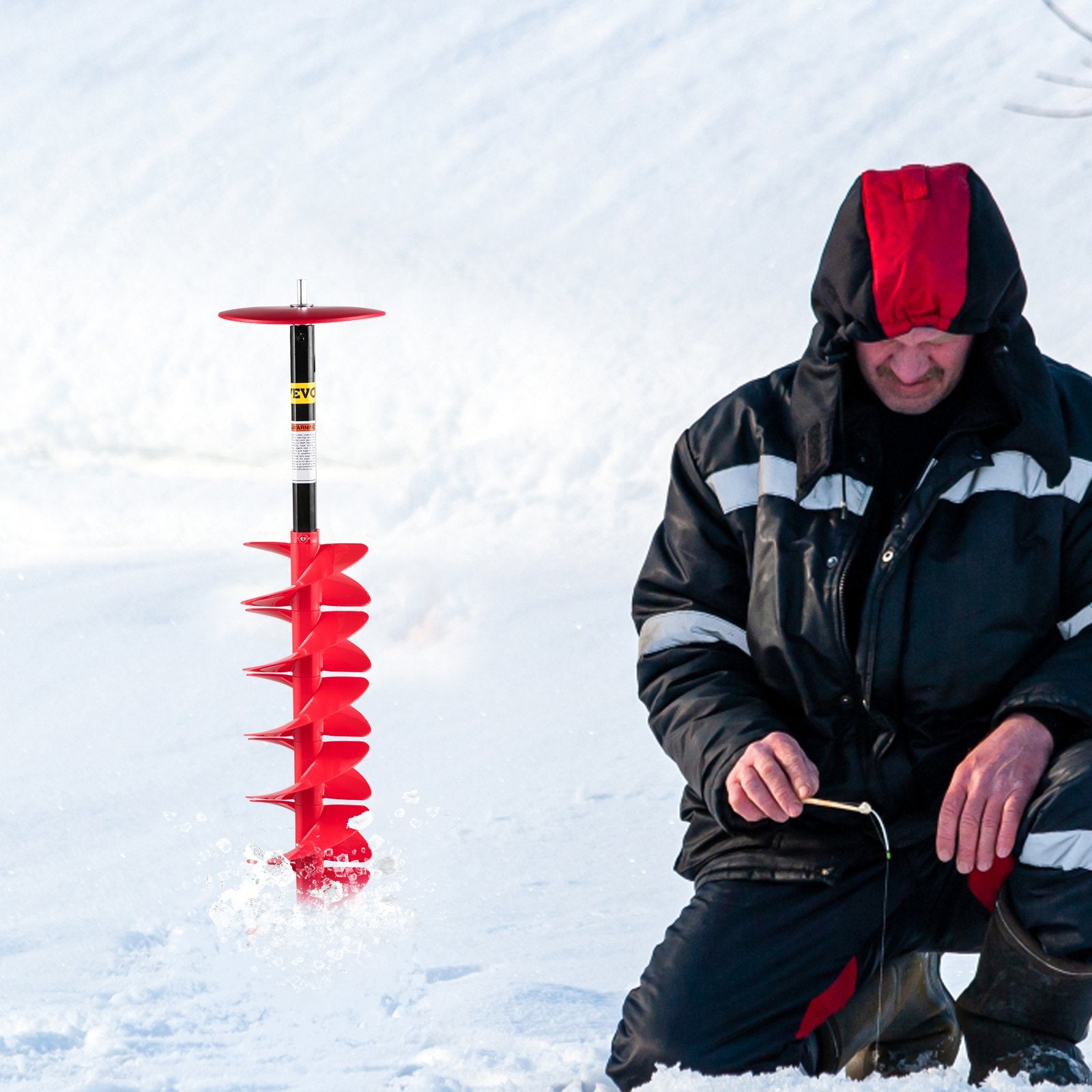 VEVOR Ice Drill Auger, 8\" Diameter Nylon Ice Auger, 39\" Length Ice Auger Bit,Auger Drill with 11.8\" Extension Rod,Auger Bit with Drill Adapter,Top Plate & Blade Guard for Ice Fishing Ice Burrowing 8