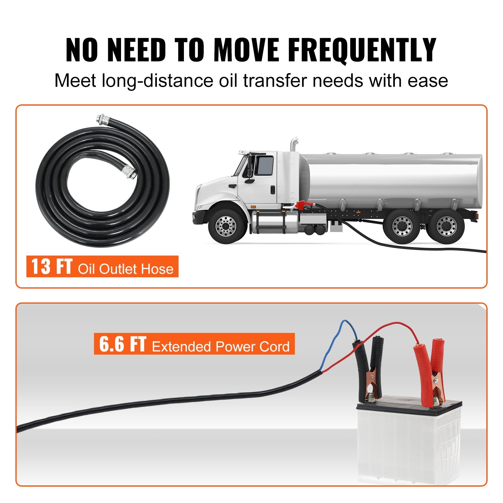 VEVOR Fuel Transfer Pump, 12V DC, 10 GPM, 8 m Lift, Portable Electric Diesel Transfer Extractor Pump Kit with Automatic Shut-off Nozzle, Delivery & Suction Hose for Diesel, Kerosene, Transformer Oil 5