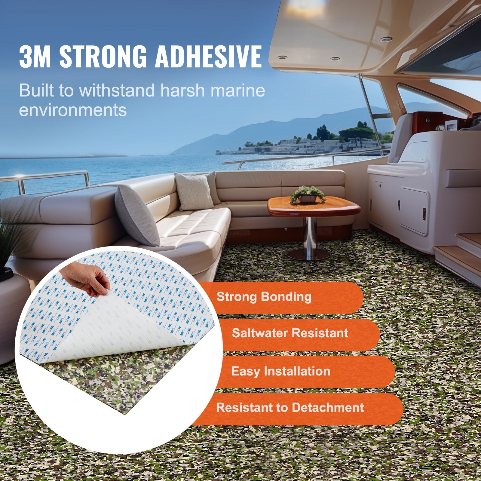 VEVOR Boat Flooring, EVA Foam Boat Decking 94.5" x 35.4", Non-Slip Self-Adhesive Flooring, 23.2 sq.ft Marine Carpet for Boats, Yacht, Pontoon, Kayak Decking 3