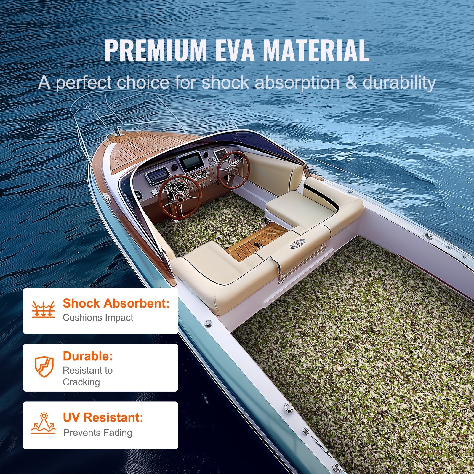 VEVOR Boat Flooring, EVA Foam Boat Decking 94.5" x 35.4", Non-Slip Self-Adhesive Flooring, 23.2 sq.ft Marine Carpet for Boats, Yacht, Pontoon, Kayak Decking 4